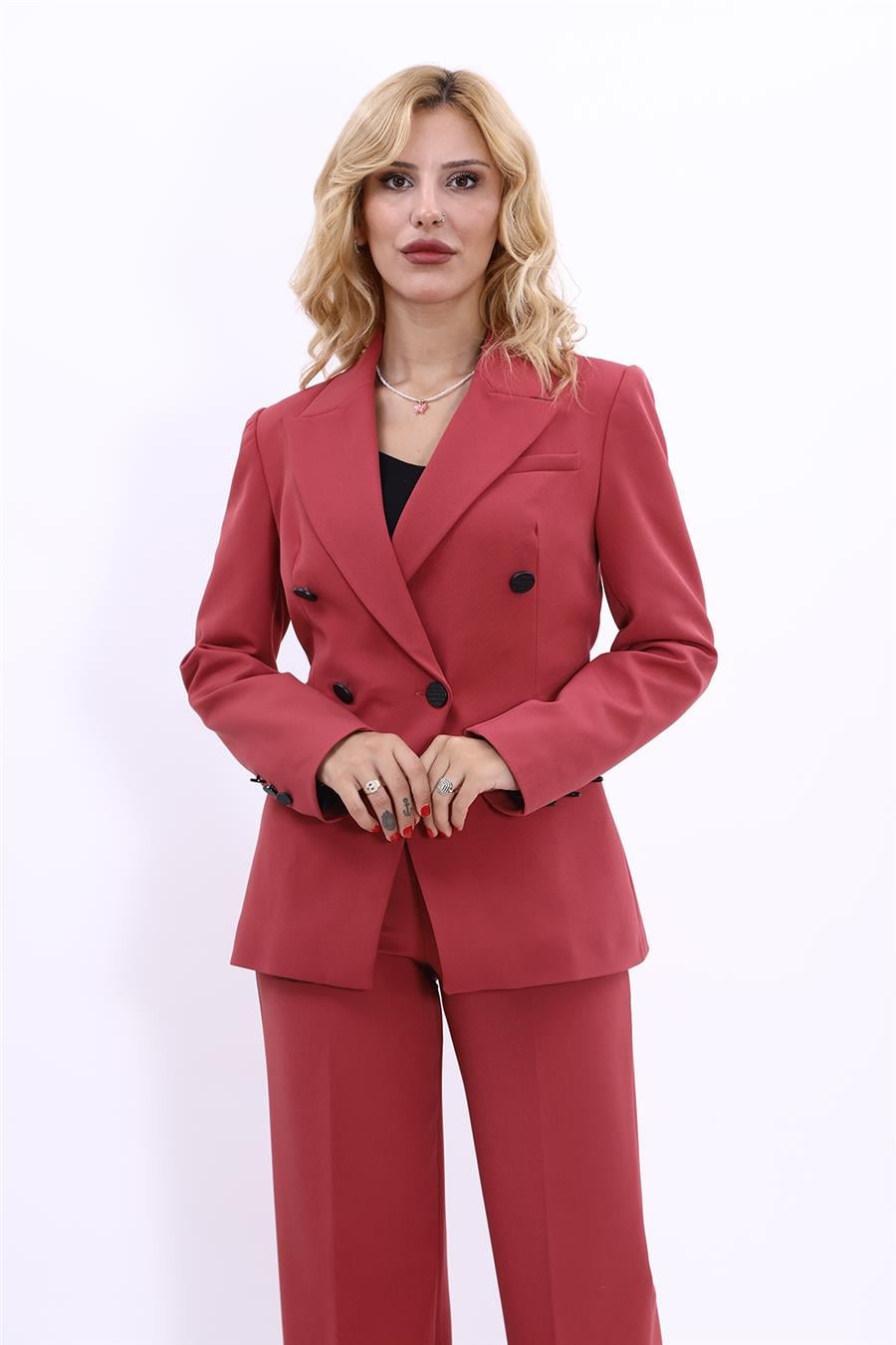 Erkek Yaka  Çapraz Ceket-Kiremit