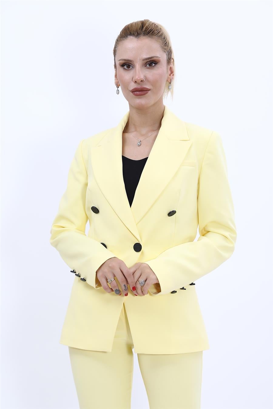 Erkek Yaka  Çapraz Ceket-Sarı