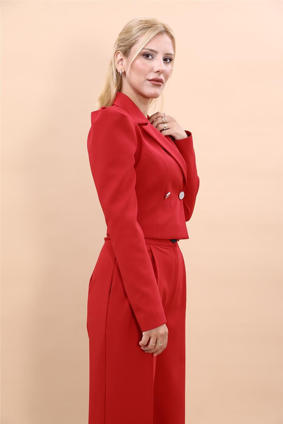 Erkek Yaka Drape Kollu Kısa Ceket-Kırmızı