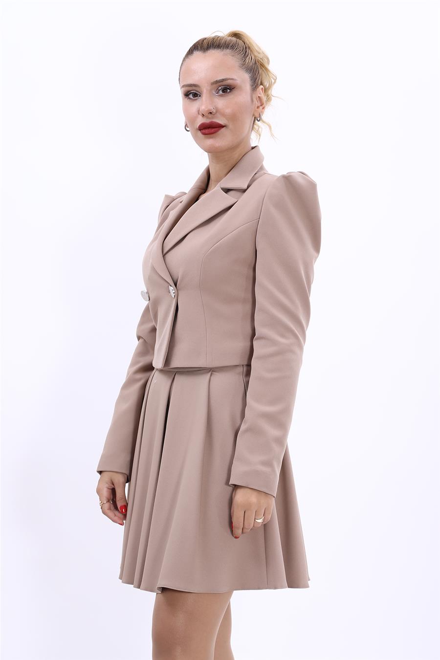 Erkek Yaka Drape Kollu Kısa Ceket-Taş
