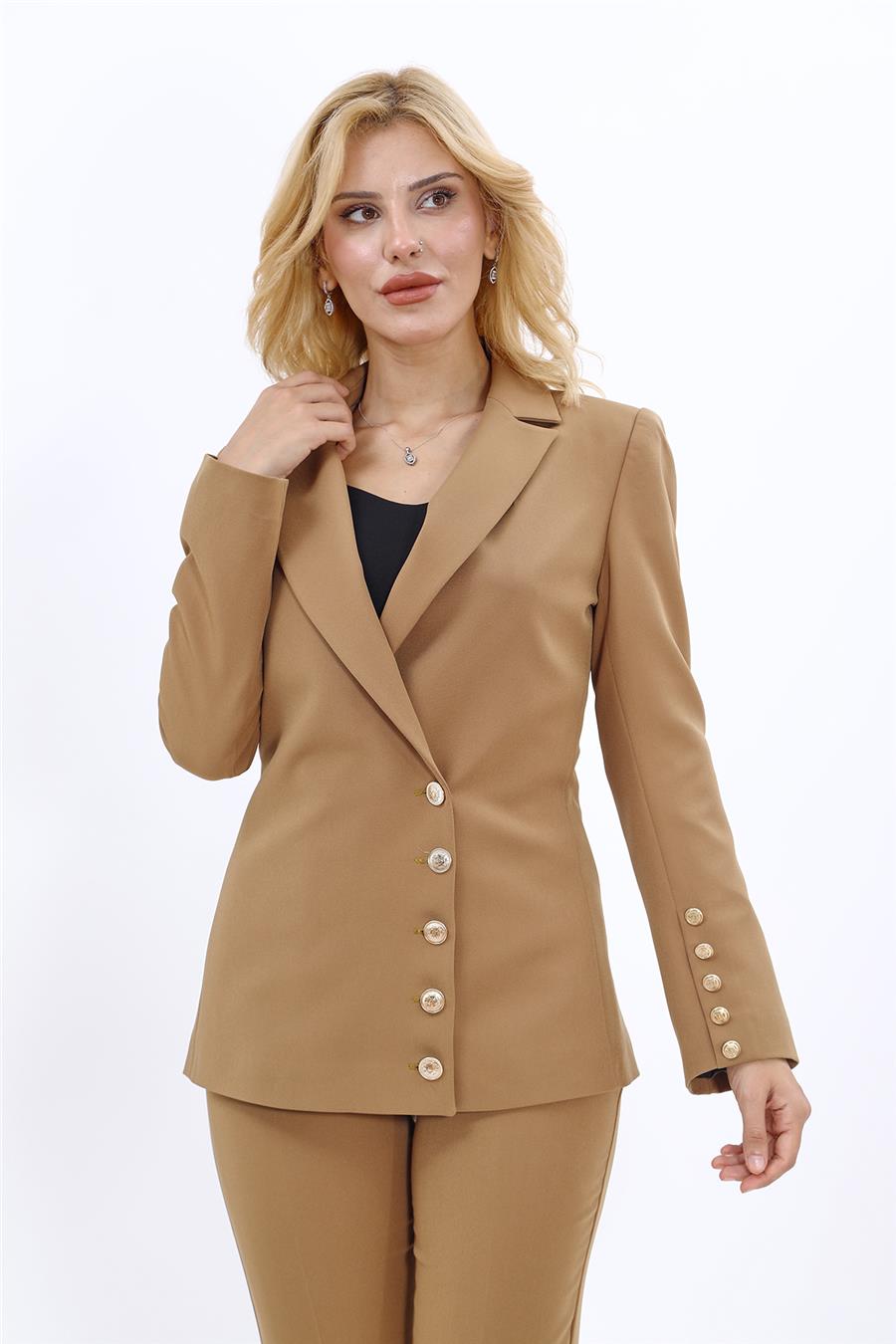 Erkek Yaka Düğme Detaylı Ceket-Camel - 1065100