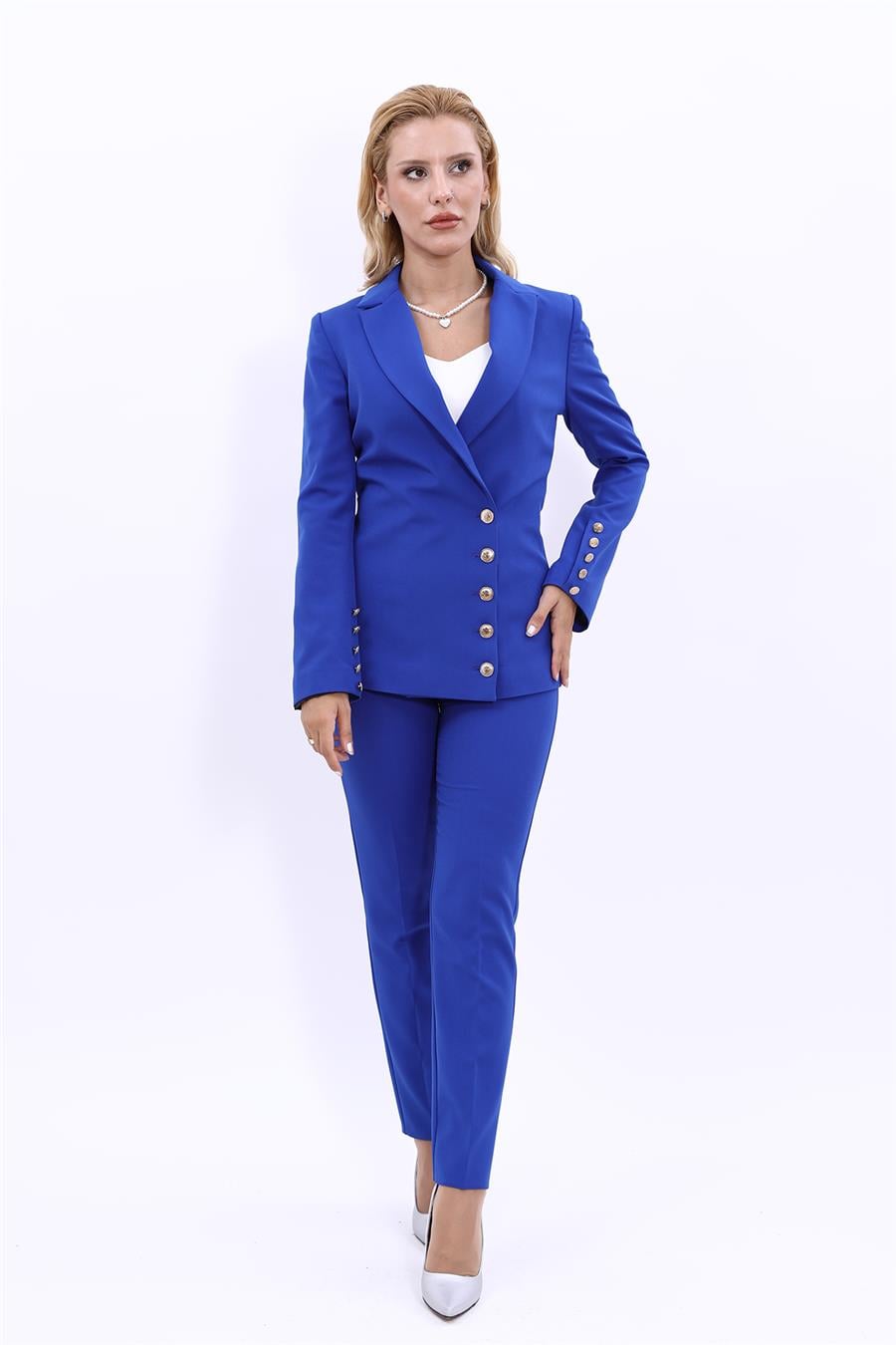 Erkek Yaka Düğme Detaylı Ceket & Dar Paça Pantolon-Saks