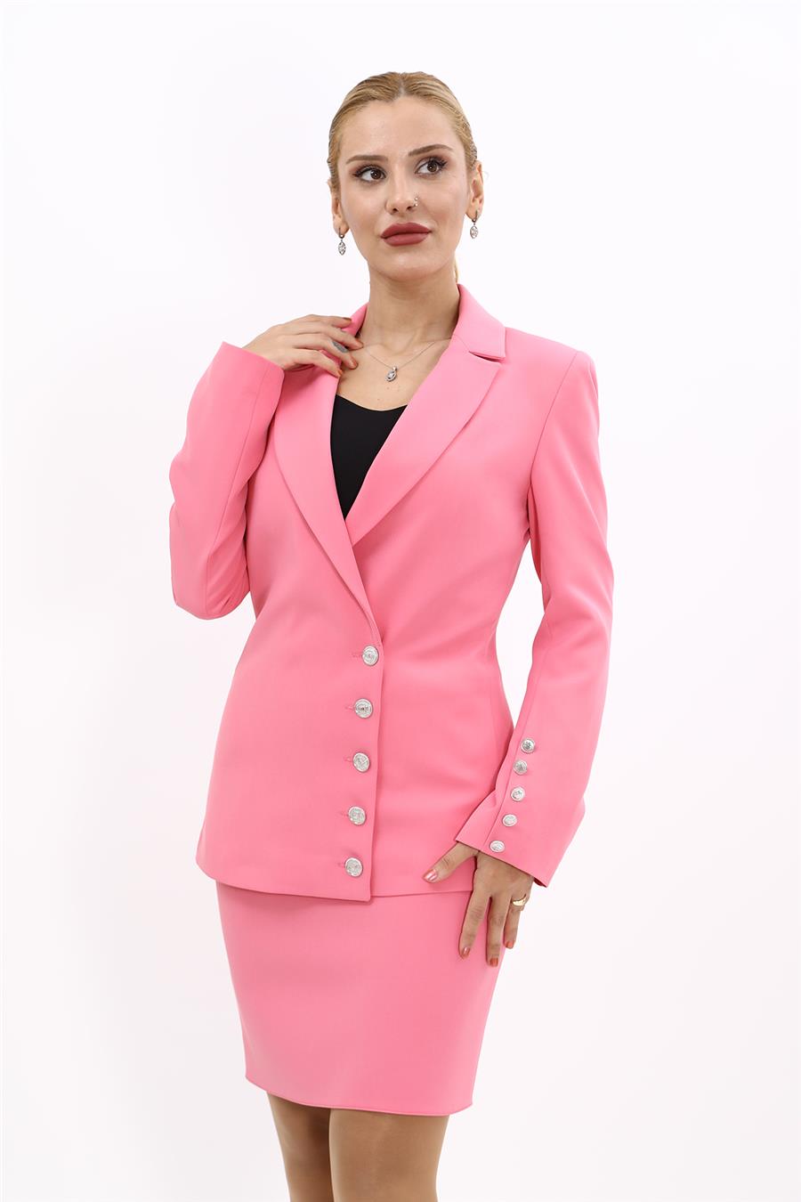 Erkek Yaka Düğme Detaylı Ceket-Pembe - 1065100