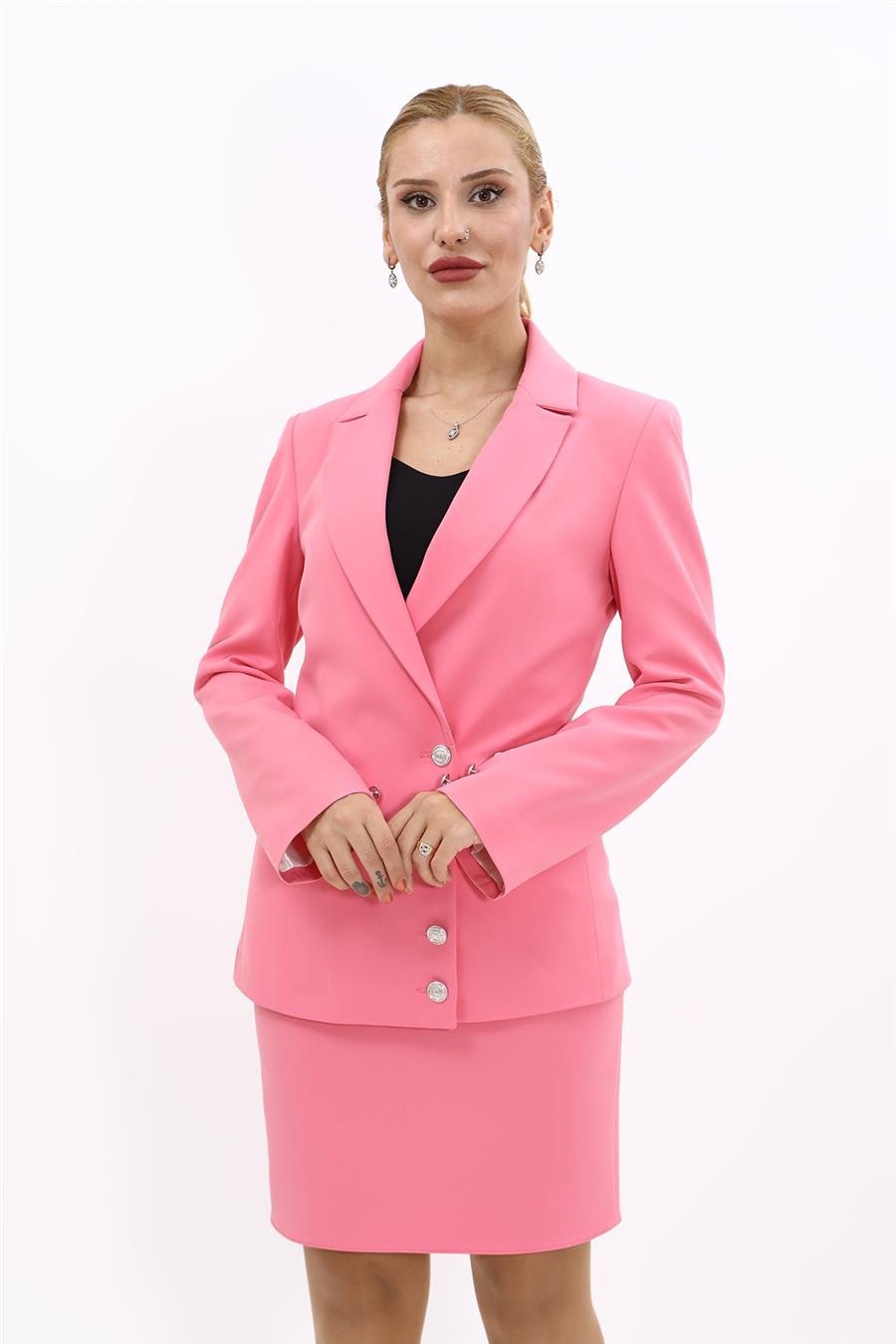 Erkek Yaka Düğme Detaylı Ceket-Pembe - 1065100