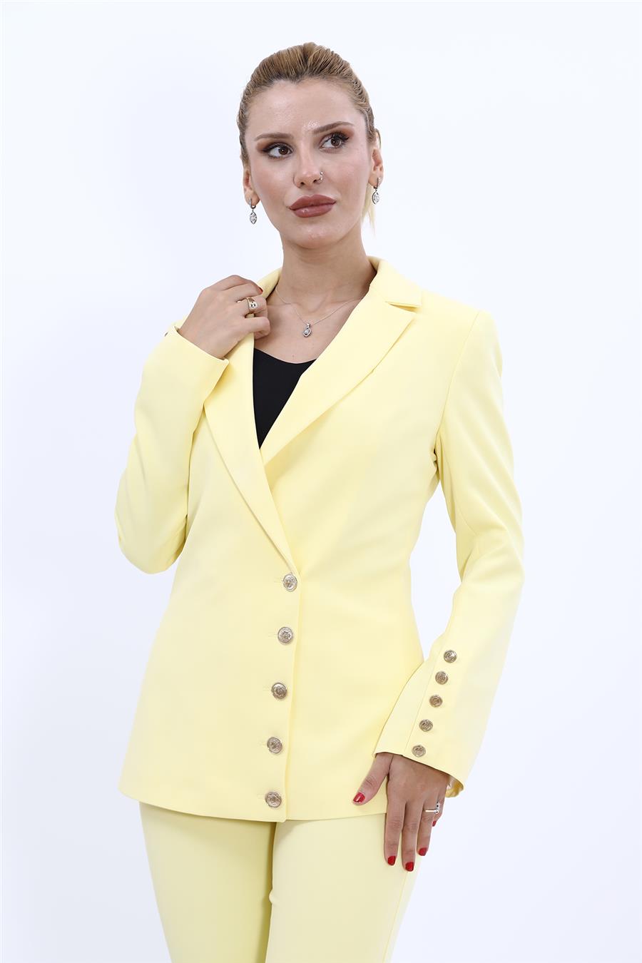 Erkek Yaka Düğme Detaylı Ceket-Sarı - 1065100