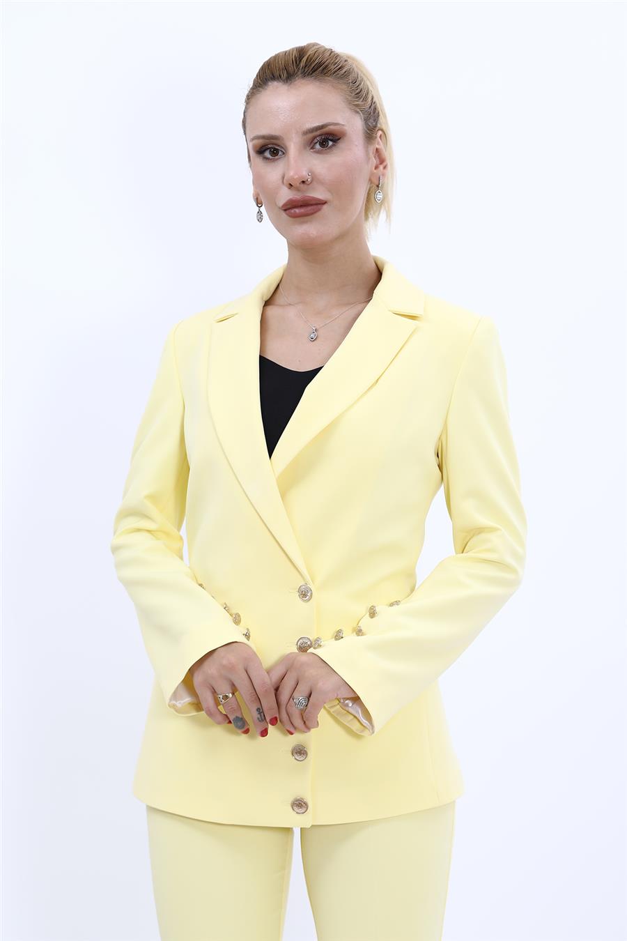 Erkek Yaka Düğme Detaylı Ceket-Sarı - 1065100