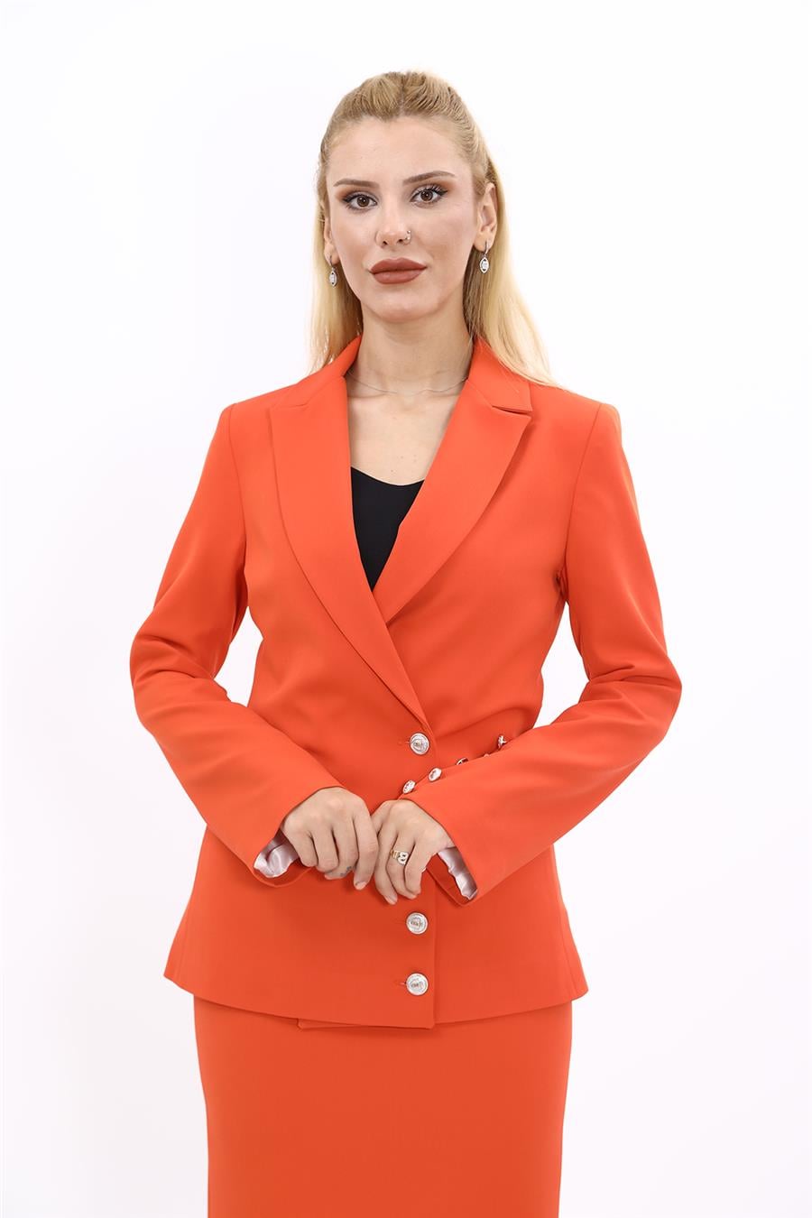Erkek Yaka Düğme Detaylı Ceket-Turuncu - 1065100