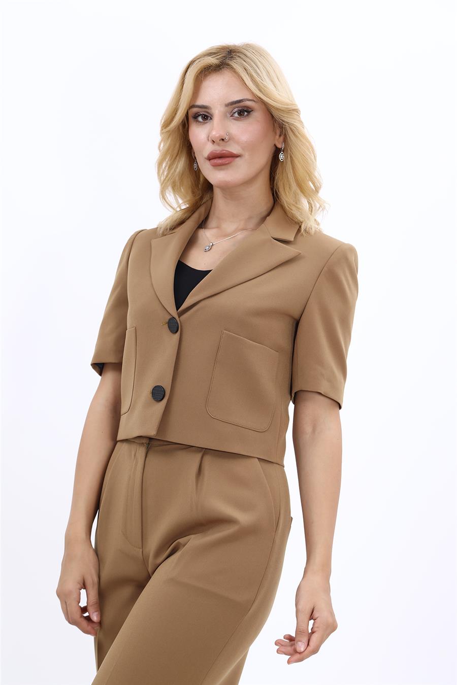 Erkek Yaka Kısa Ceket-Camel - 1053100