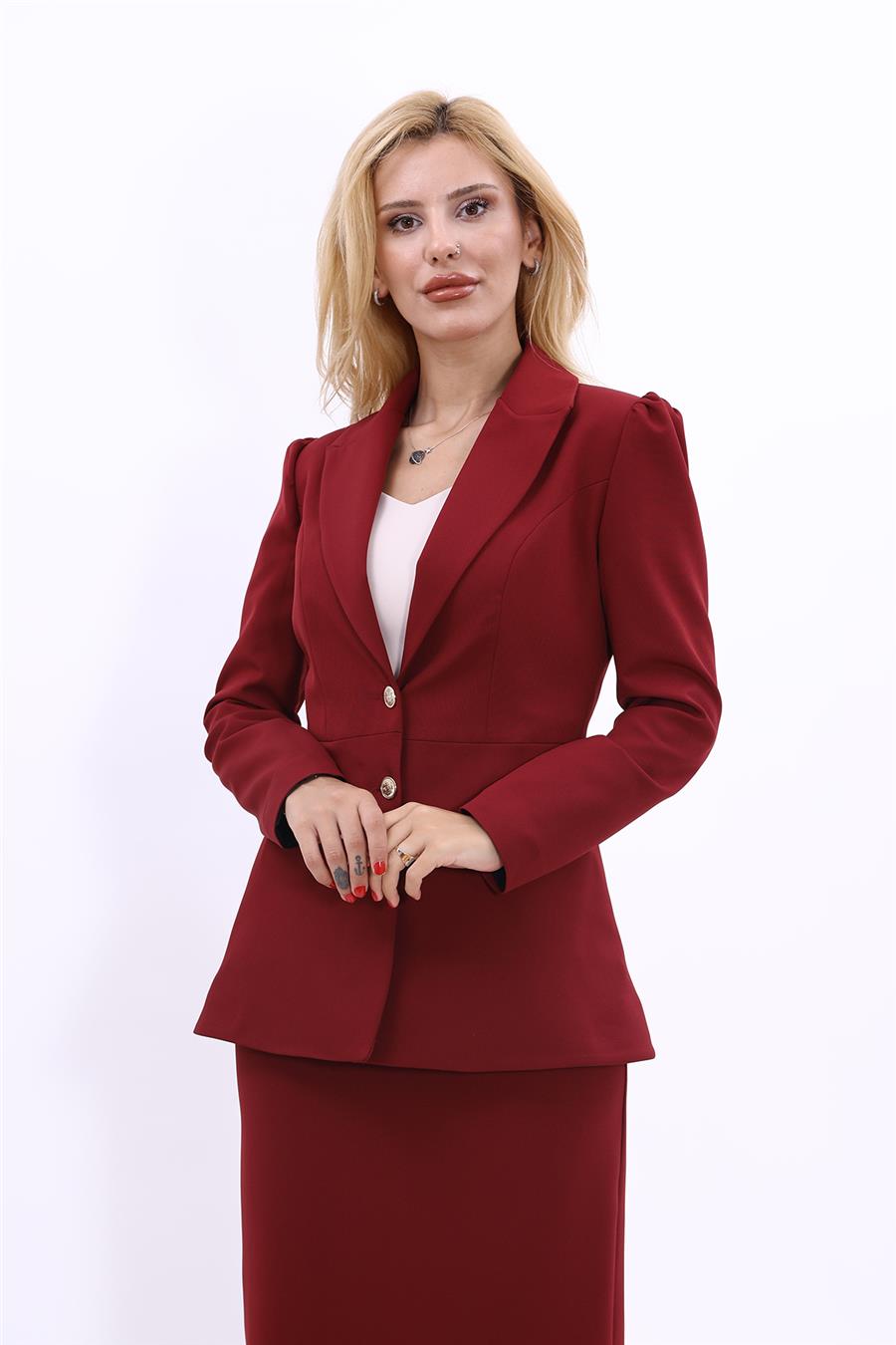 Erkek Yaka Kolu Büzgülü Ceket-Bordo