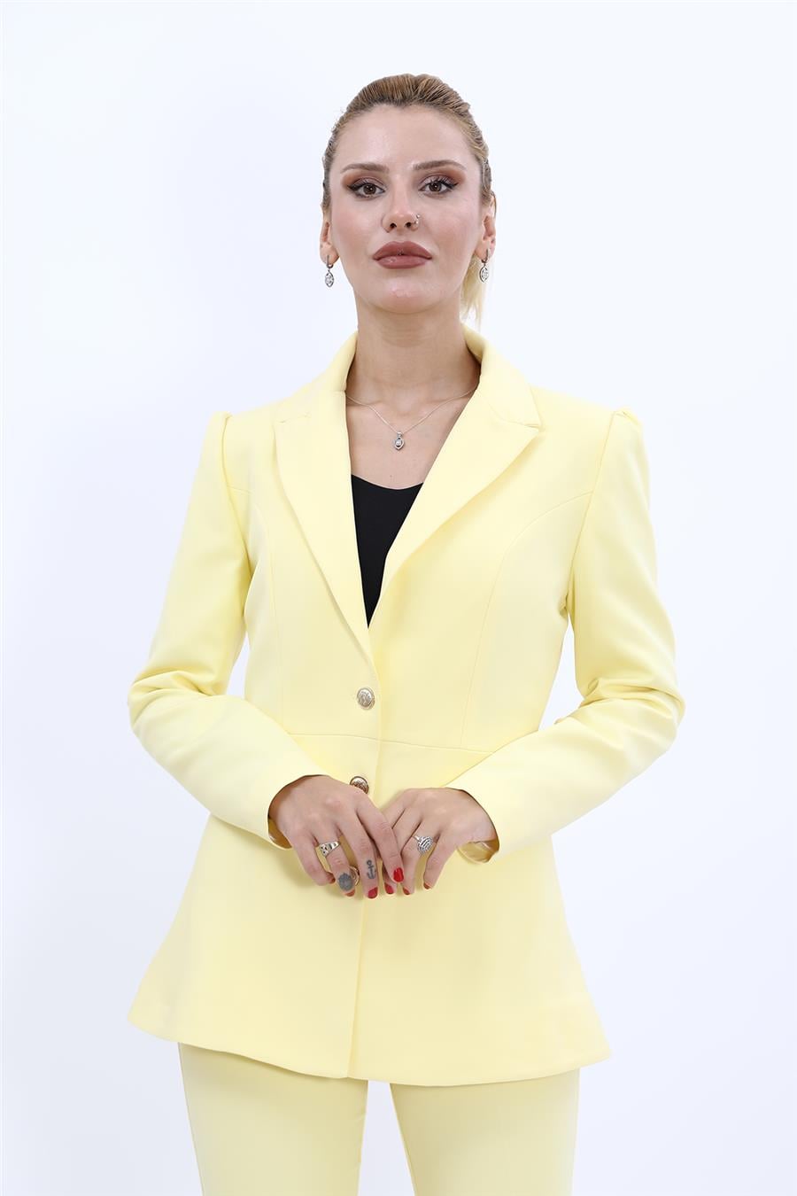 Erkek Yaka Kolu Büzgülü Ceket-Sarı