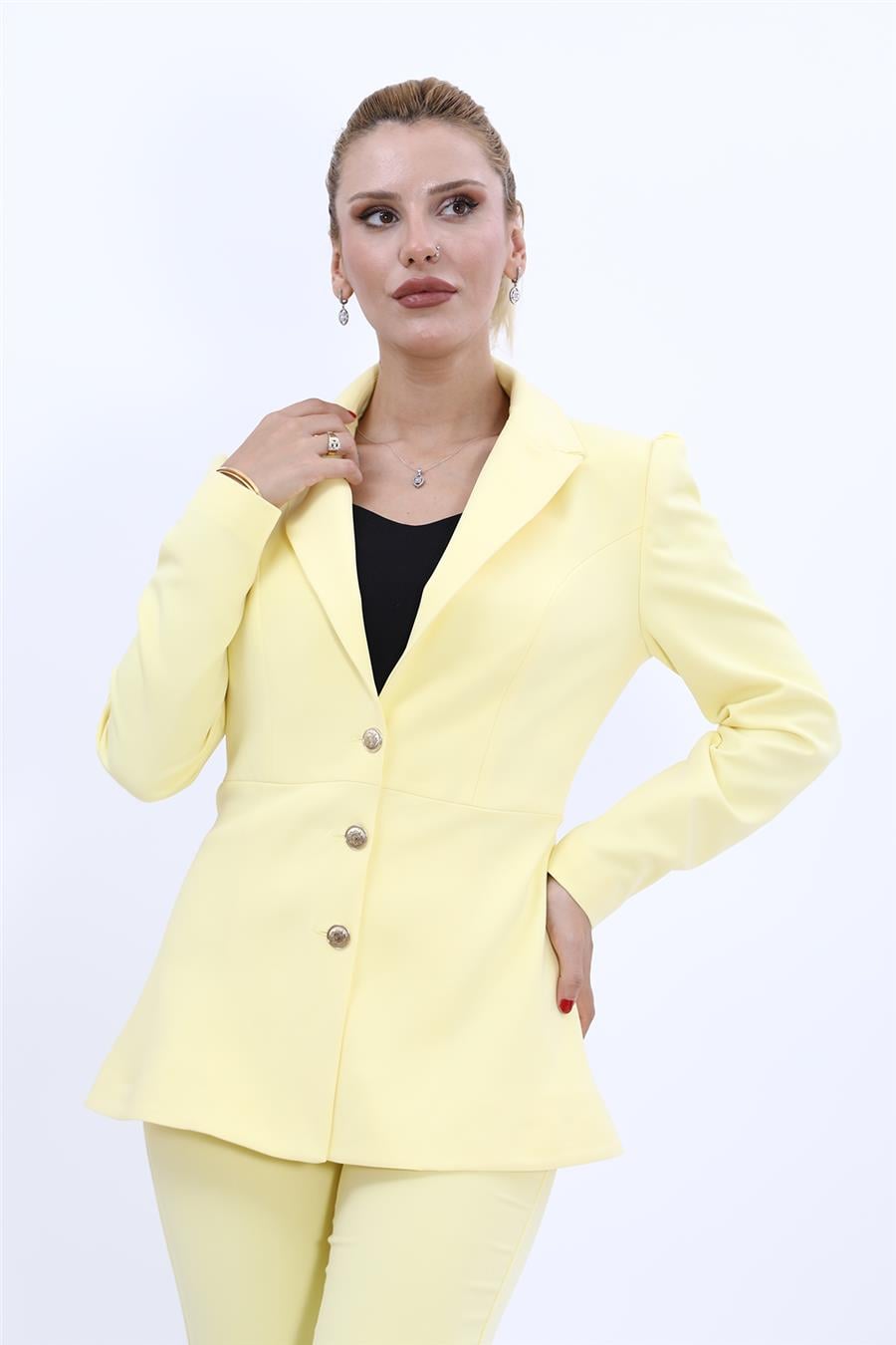 Erkek Yaka Kolu Büzgülü Ceket-Sarı