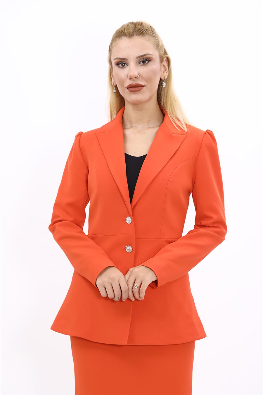 Erkek Yaka Kolu Büzgülü Ceket-Turuncu