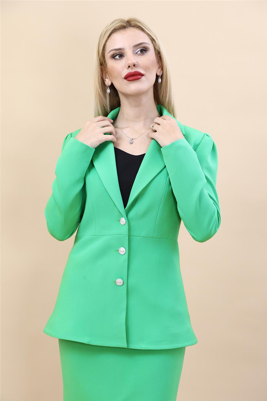 Erkek Yaka Kolu Büzgülü Ceket-Yeşil