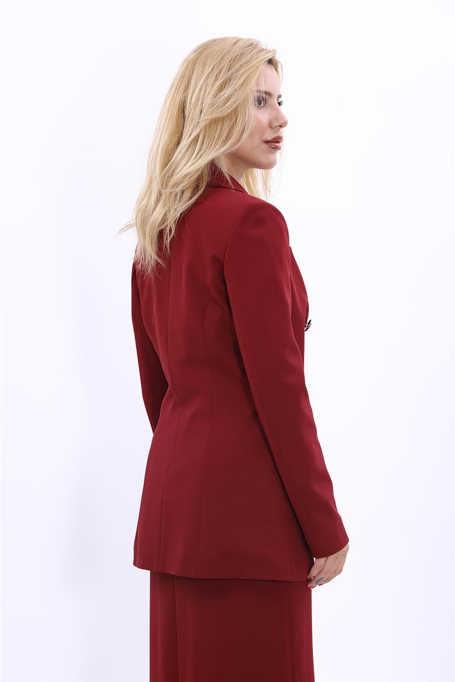 Erkek Yaka Kruvaze Blazer Kadın Ceket-Bordo