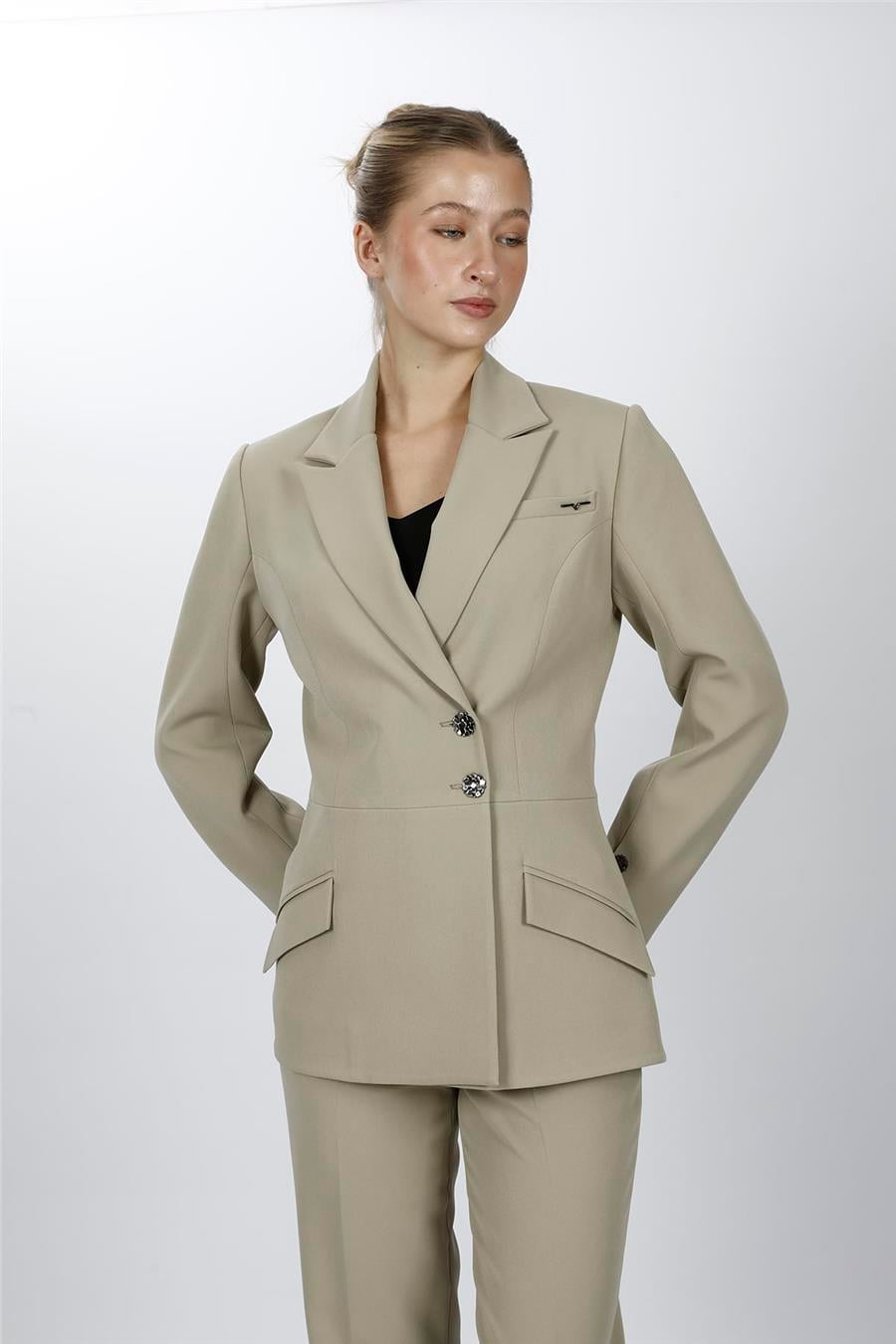 Erkek Yaka Kruvaze Modern Kadın Ceket-Bambu - 1189100