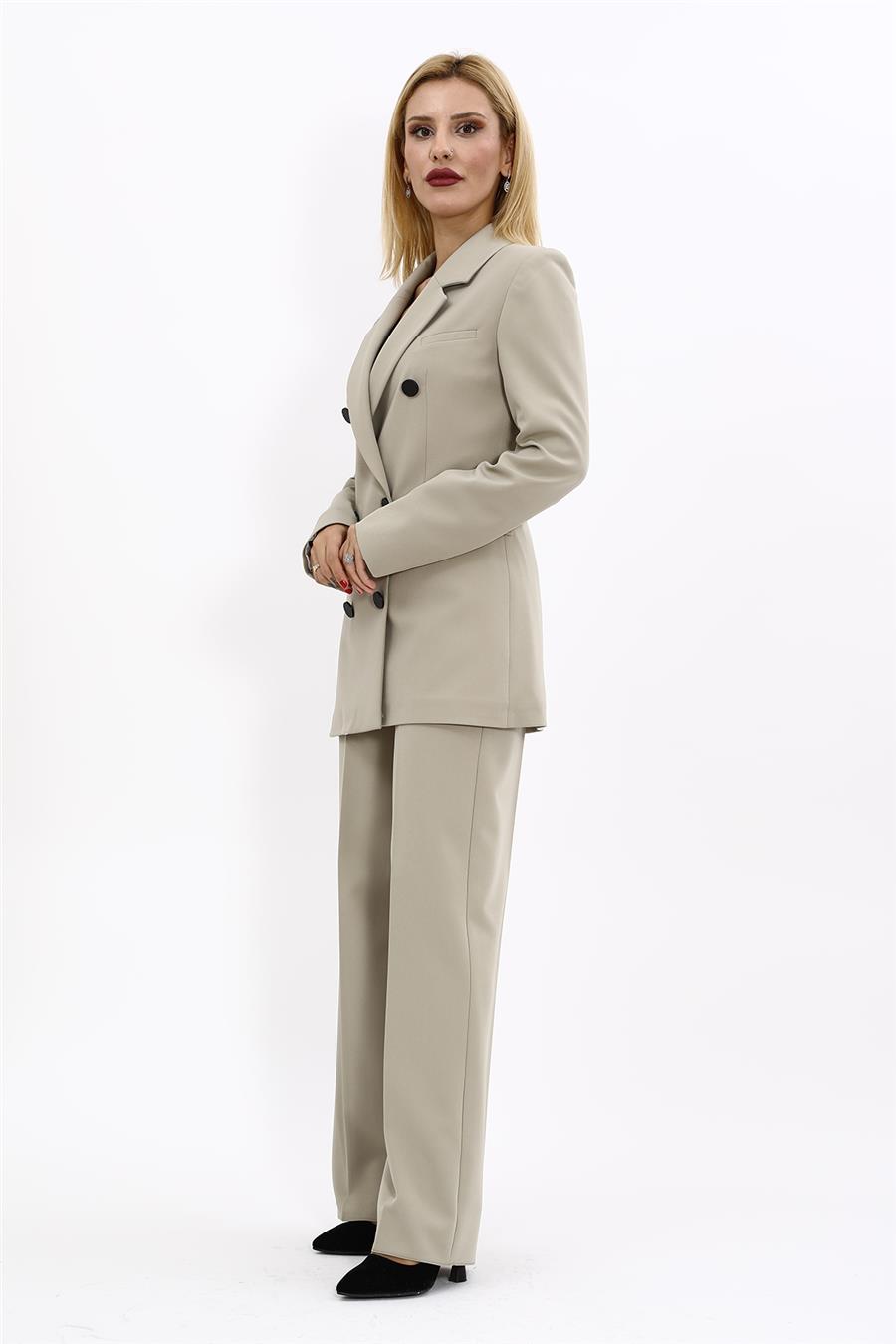 Erkek Yaka Kuruvaze Blazer Ceket & Bol Paça Pantolon-Bambu