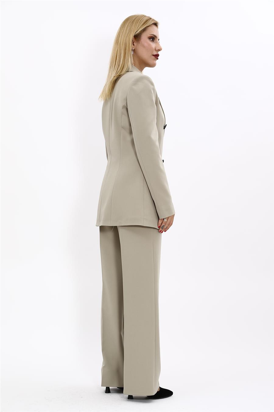 Erkek Yaka Kuruvaze Blazer Ceket & Bol Paça Pantolon-Bambu