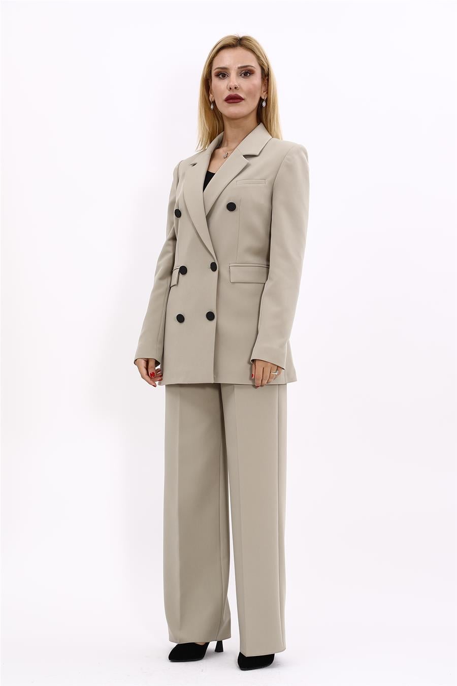 Erkek Yaka Kuruvaze Blazer Ceket & Bol Paça Pantolon-Bambu