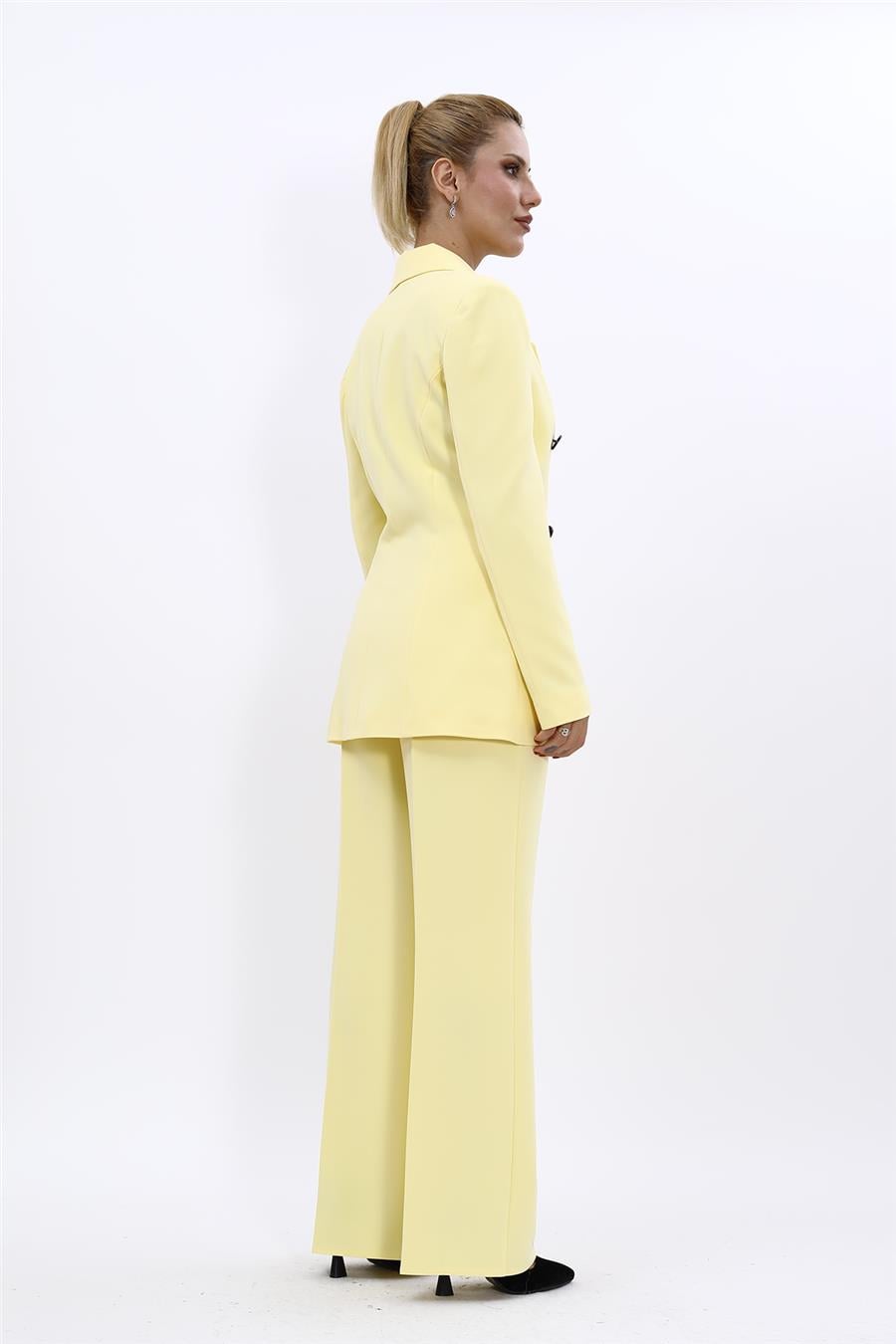 Erkek Yaka Kuruvaze Blazer Ceket & Bol Paça Pantolon-Sarı