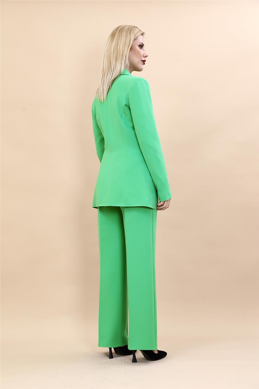 Erkek Yaka Kuruvaze Blazer Ceket & Bol Paça Pantolon-Yeşil