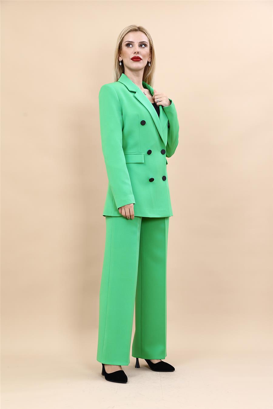 Erkek Yaka Kuruvaze Blazer Ceket & Bol Paça Pantolon-Yeşil