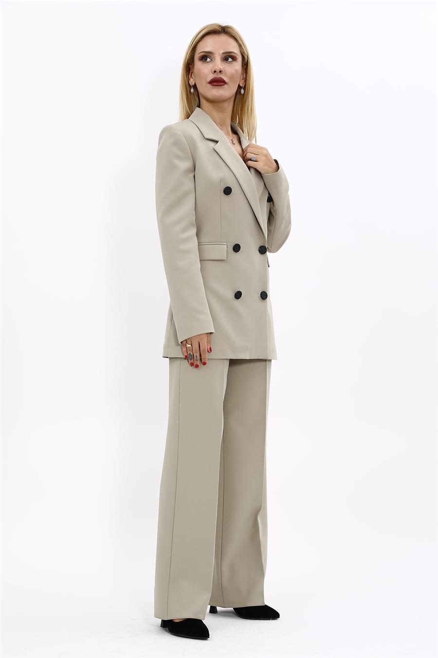 Erkek Yaka Kuruvaze Blazer Ceket & Bol Paça Pantolon-Bambu