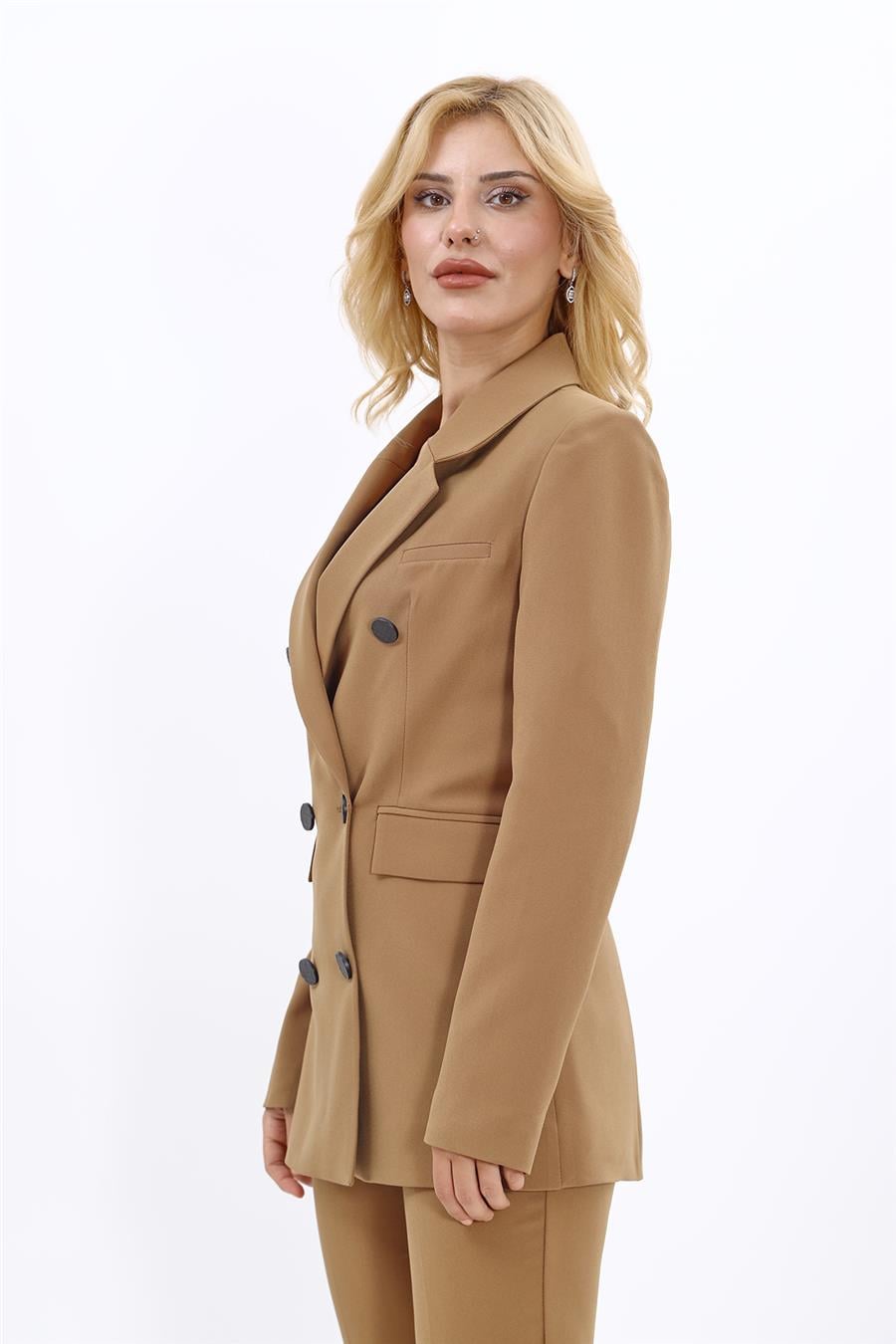 Erkek Yaka Kuruvaze Blazer Ceket-Camel