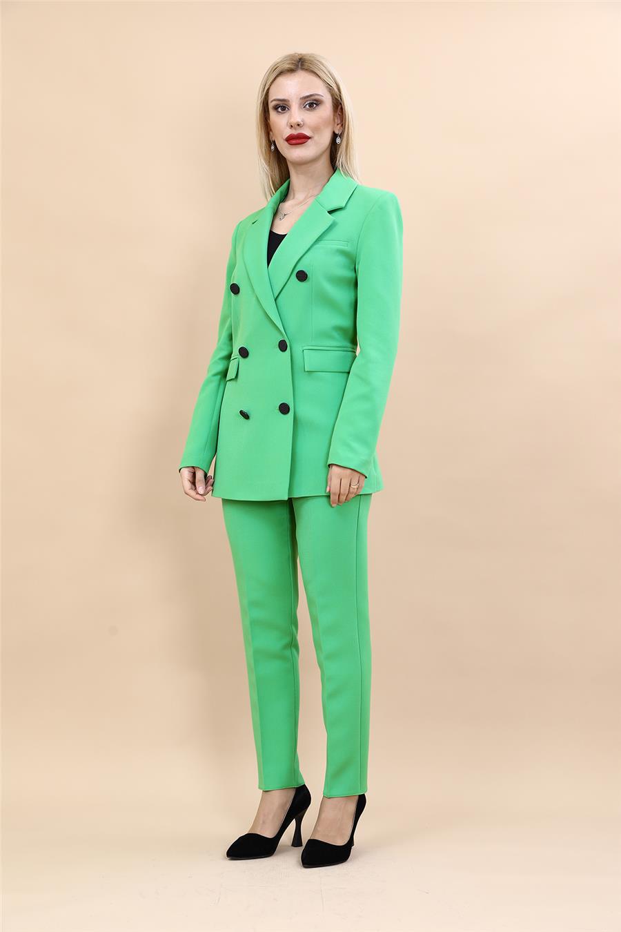 Erkek Yaka Kuruvaze Blazer Ceket & Dar Paça Pantolon-Yeşil