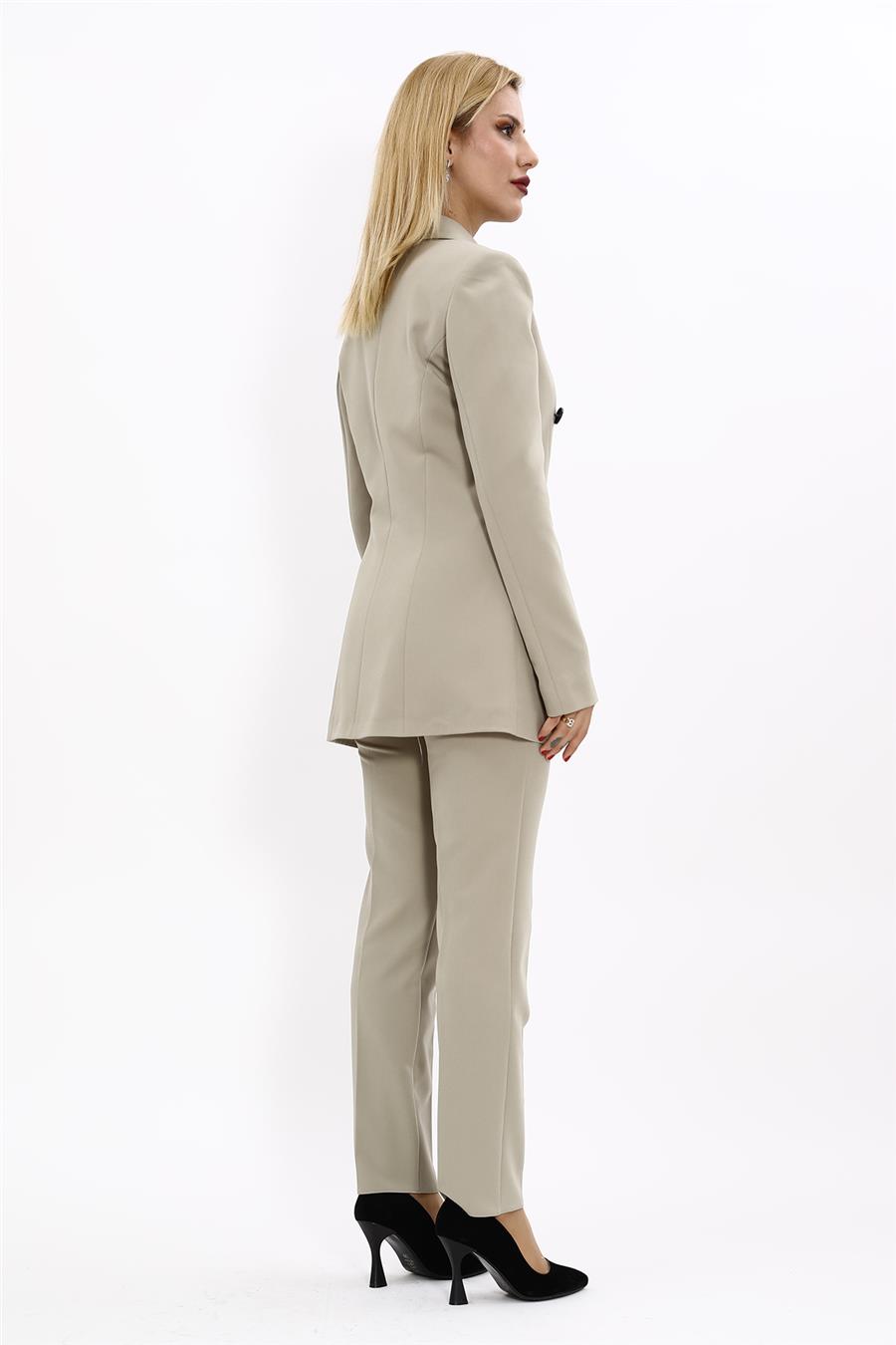 Erkek Yaka Kuruvaze Blazer Ceket & Dar Paça Pantolon-Bambu
