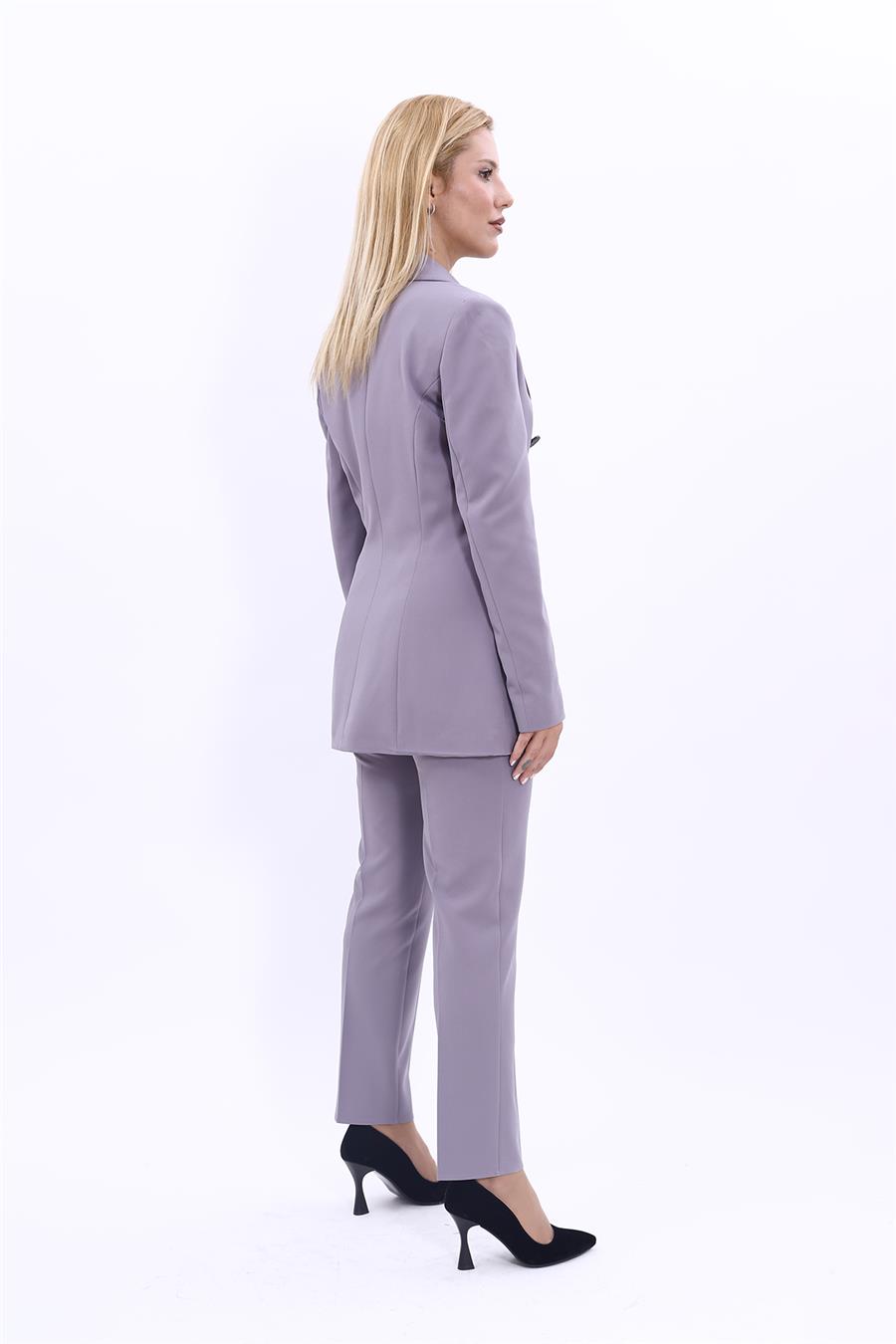 Erkek Yaka Kuruvaze Blazer Ceket & Dar Paça Pantolon-Antrasit