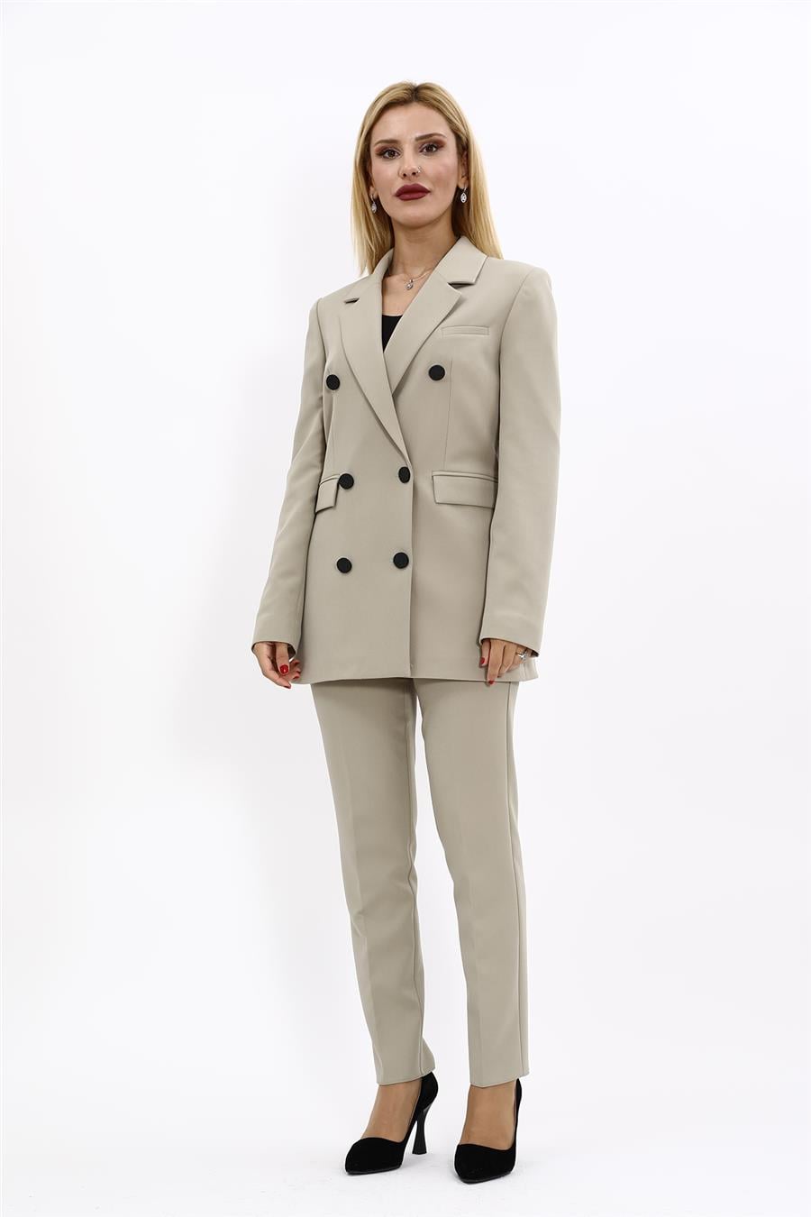 Erkek Yaka Kuruvaze Blazer Ceket & Dar Paça Pantolon-Bambu