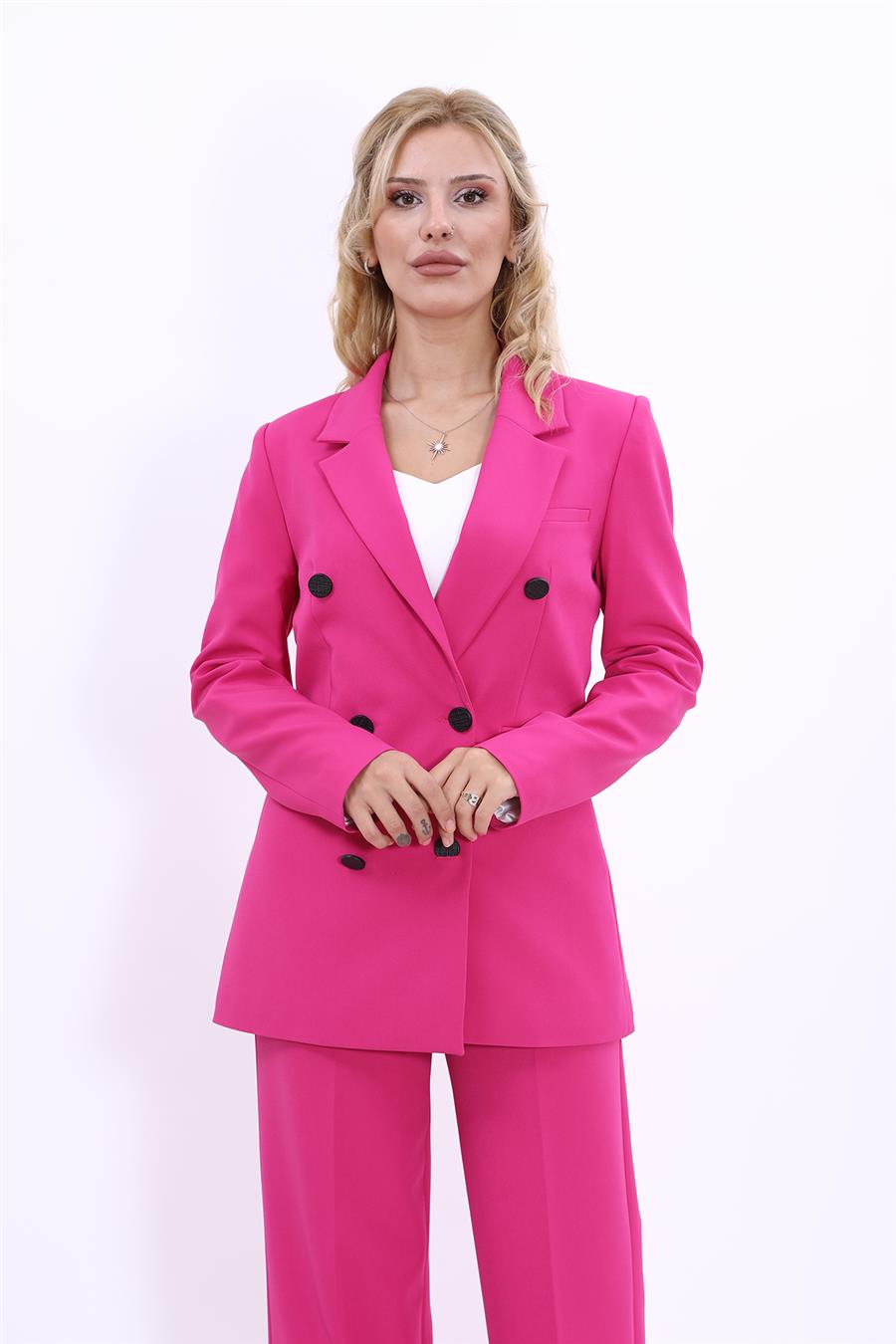 Erkek Yaka Kuruvaze Blazer Ceket-Fuşya