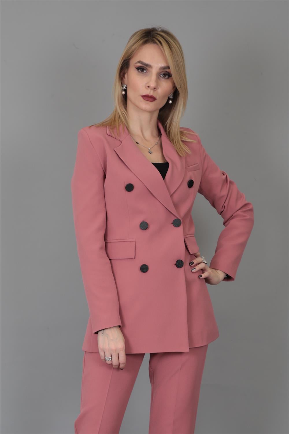 Erkek Yaka Kuruvaze Blazer Ceket-Gül Kurusu