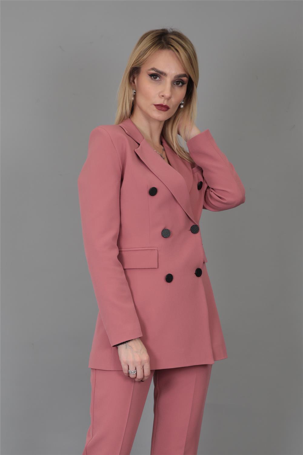 Erkek Yaka Kuruvaze Blazer Ceket-Gül Kurusu