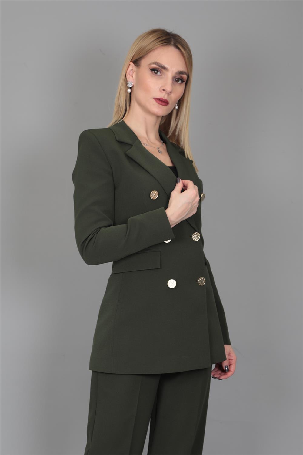 Erkek Yaka Kuruvaze Blazer Ceket-Haki