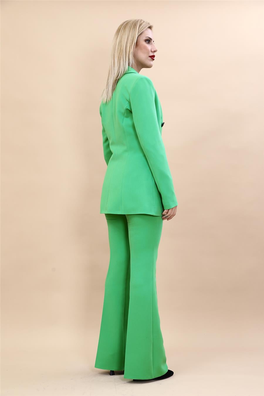 Erkek Yaka Kuruvaze Blazer Ceket & İspanyol Paça Pantolon-Yeşil