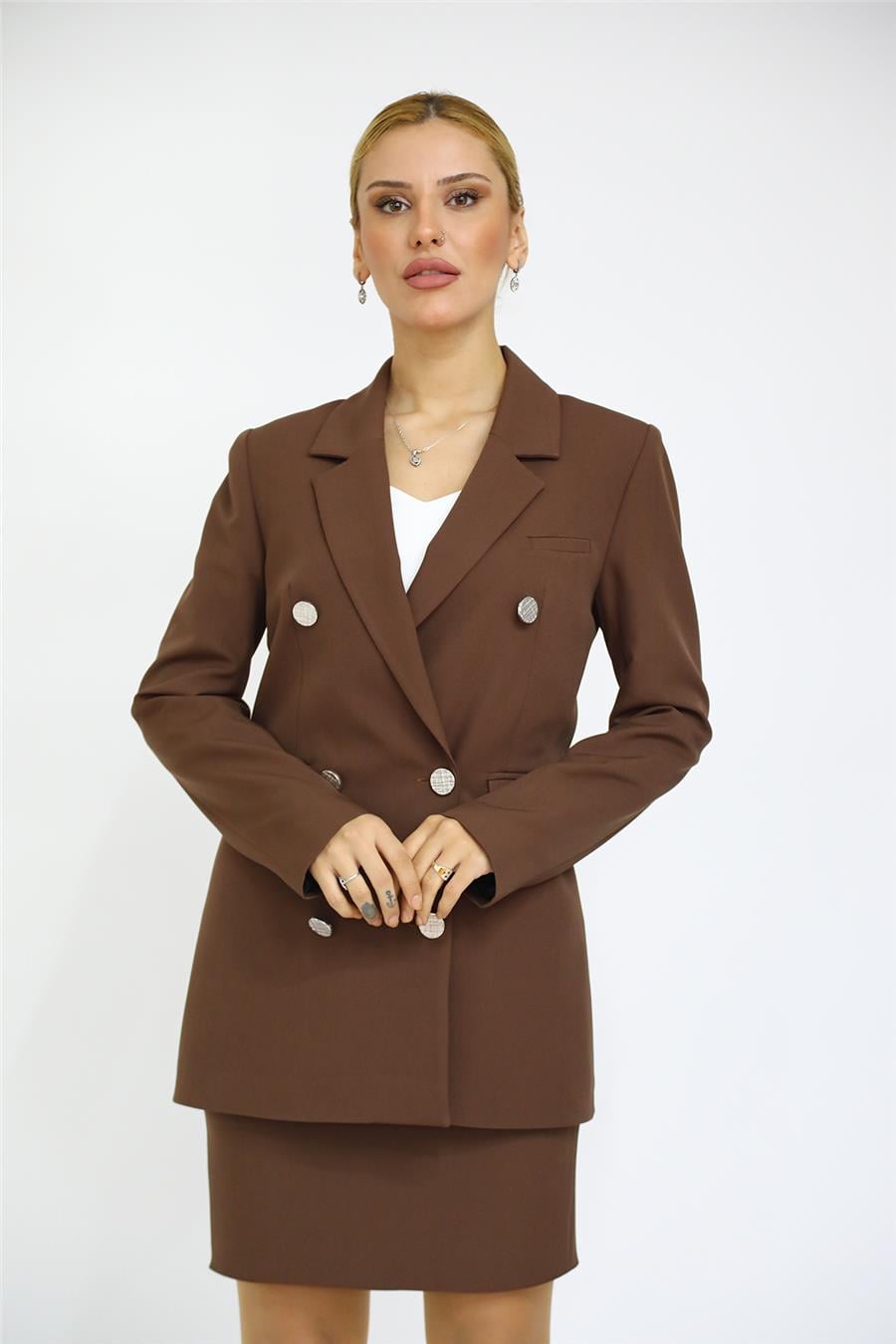 Erkek Yaka Kuruvaze Blazer Ceket-Kestane