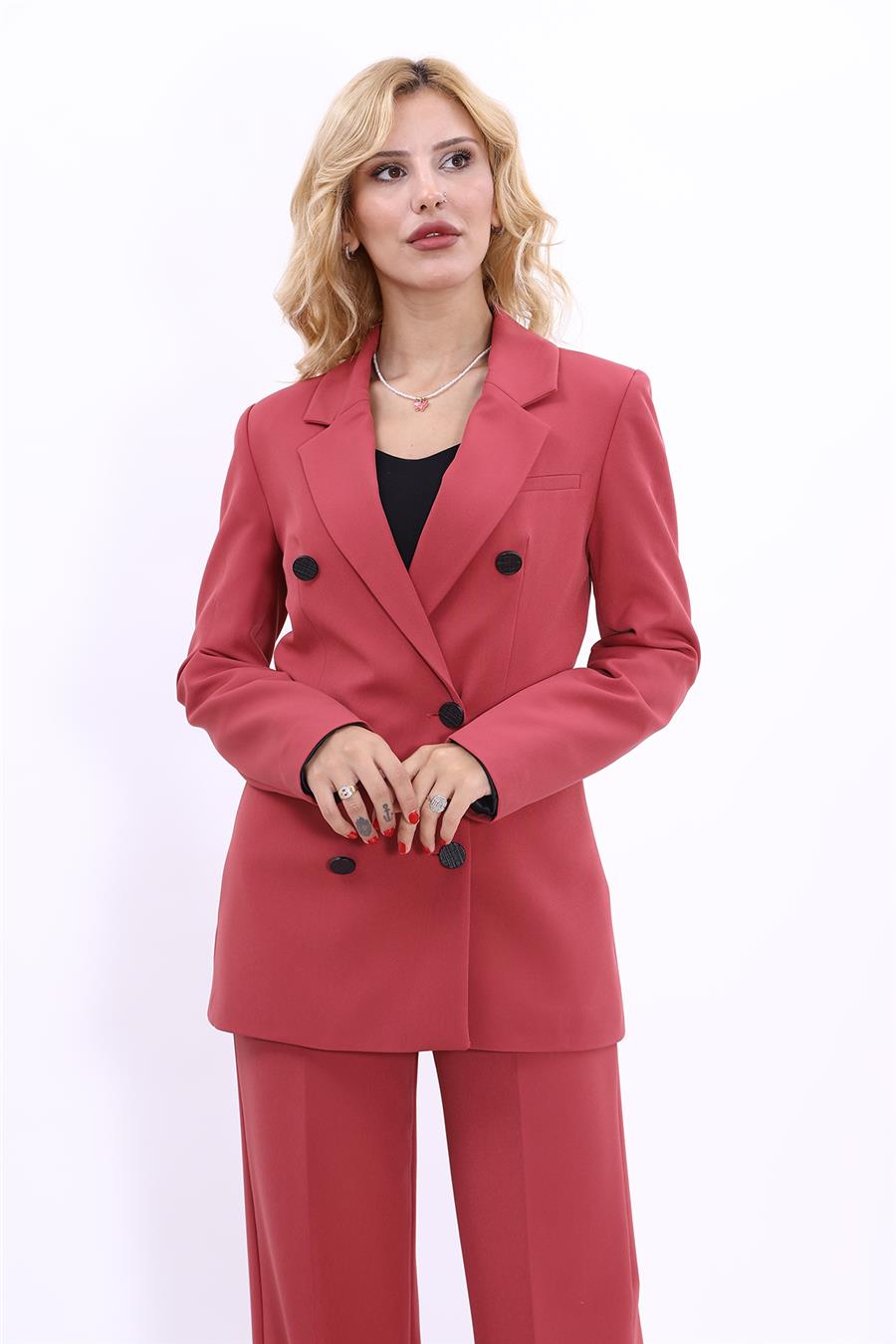 Erkek Yaka Kuruvaze Blazer Ceket-Kiremit