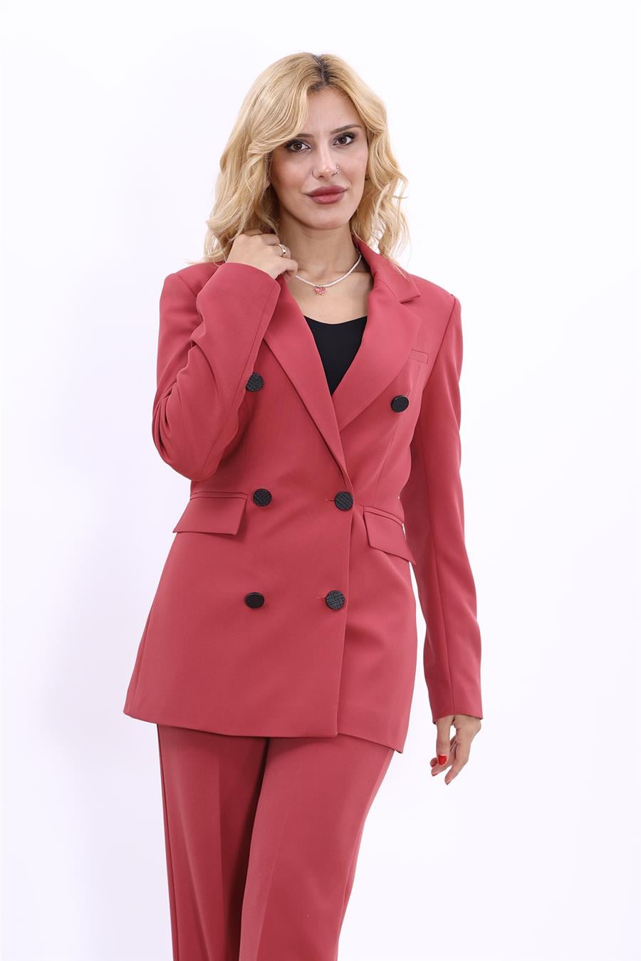 Erkek Yaka Kuruvaze Blazer Ceket-Kiremit