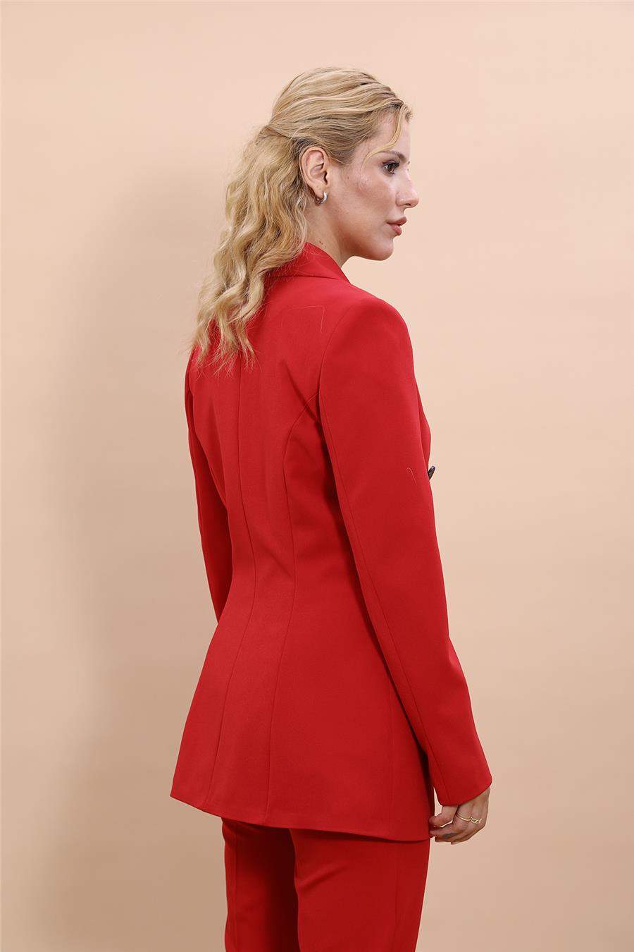 Erkek Yaka Kruvaze Blazer Ceket-Kırmızı - 1034100