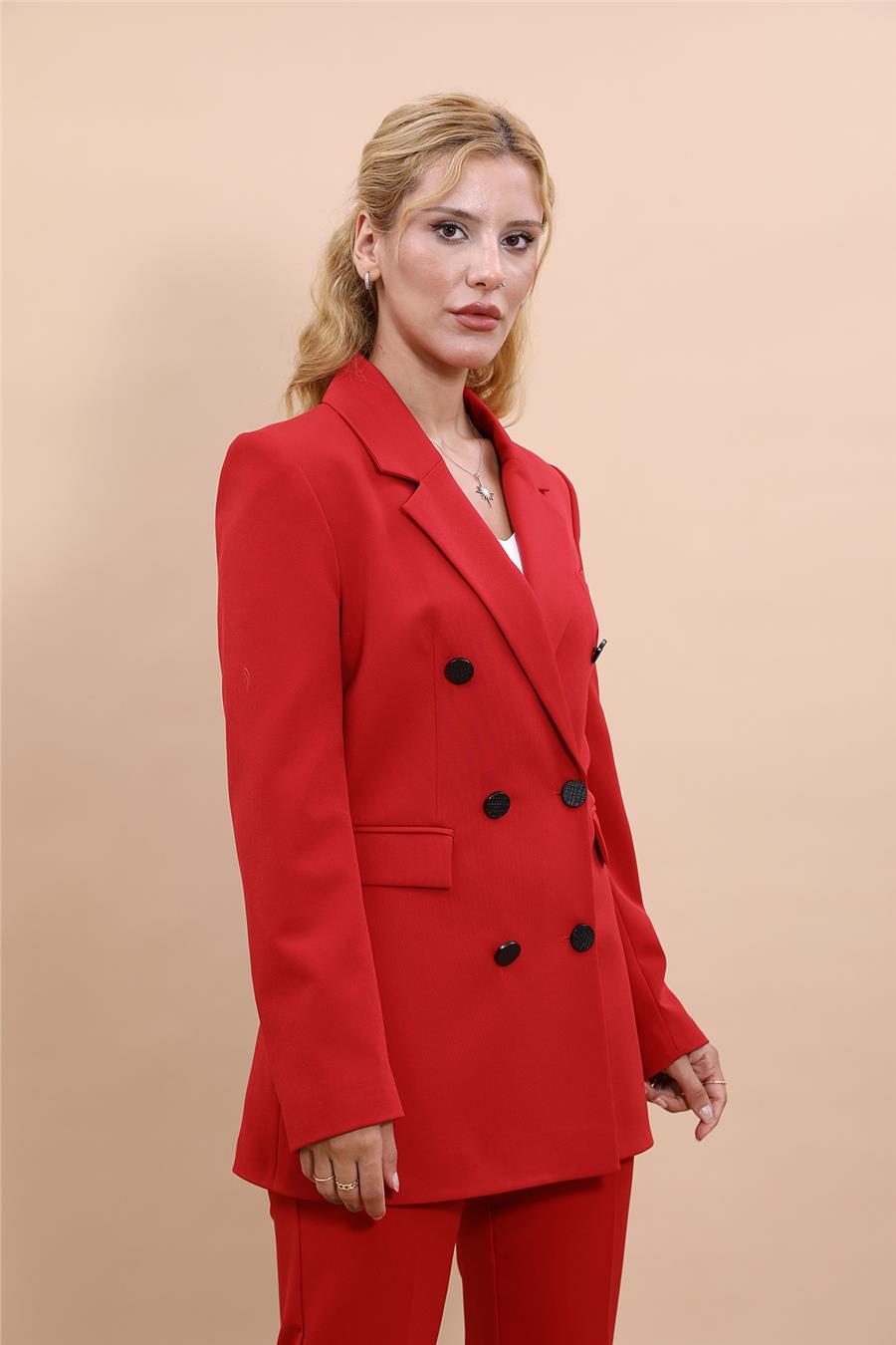 Erkek Yaka Kruvaze Blazer Ceket-Kırmızı - 1034100