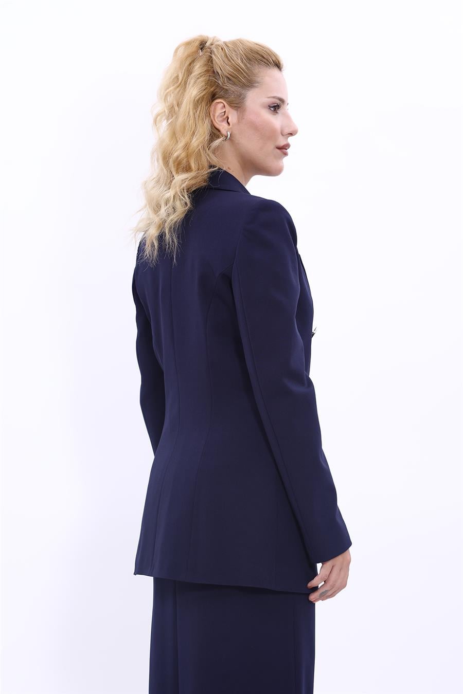 Erkek Yaka Kuruvaze Blazer Ceket-Lacivert