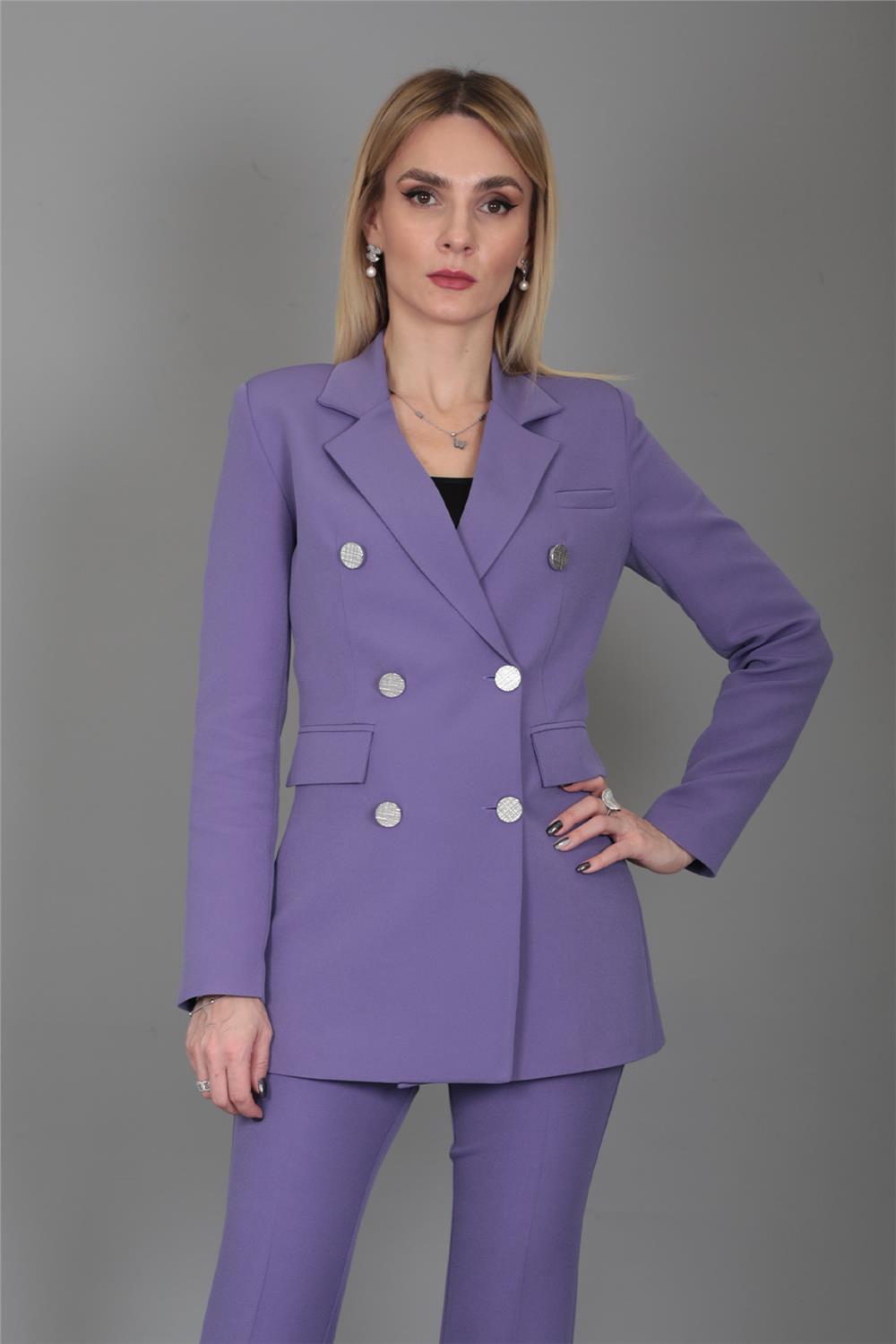Erkek Yaka Kuruvaze Blazer Ceket-Lila
