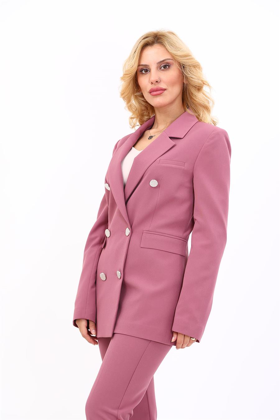 Erkek Yaka Kuruvaze Blazer Ceket-Rose