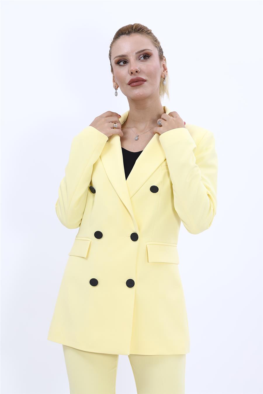 Erkek Yaka Kuruvaze Blazer Ceket-Sarı - 1034100