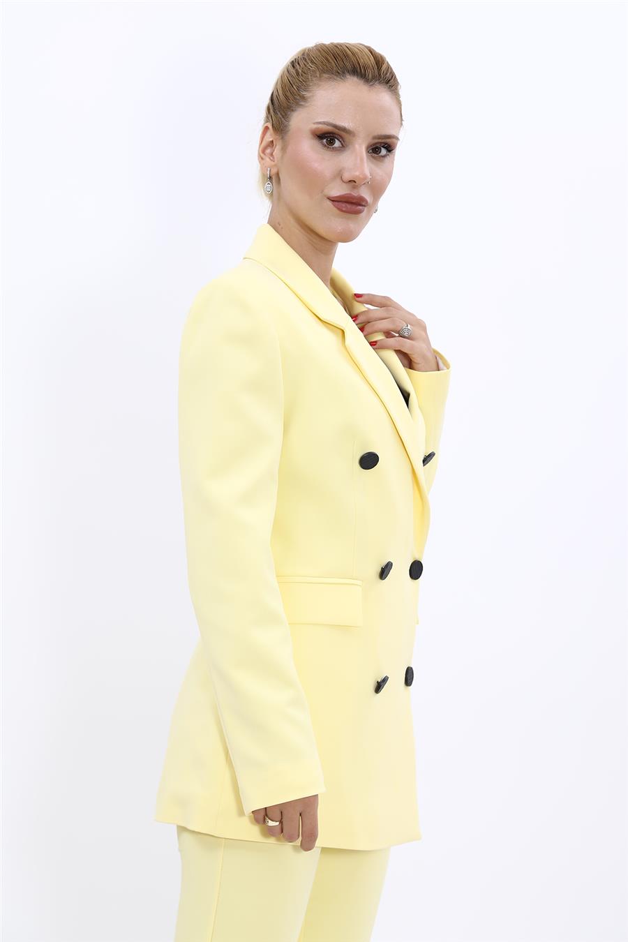 Erkek Yaka Kuruvaze Blazer Ceket-Sarı - 1034100
