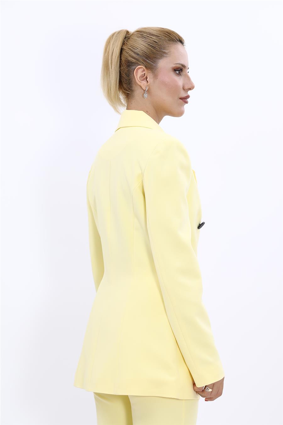 Erkek Yaka Kuruvaze Blazer Ceket-Sarı - 1034100