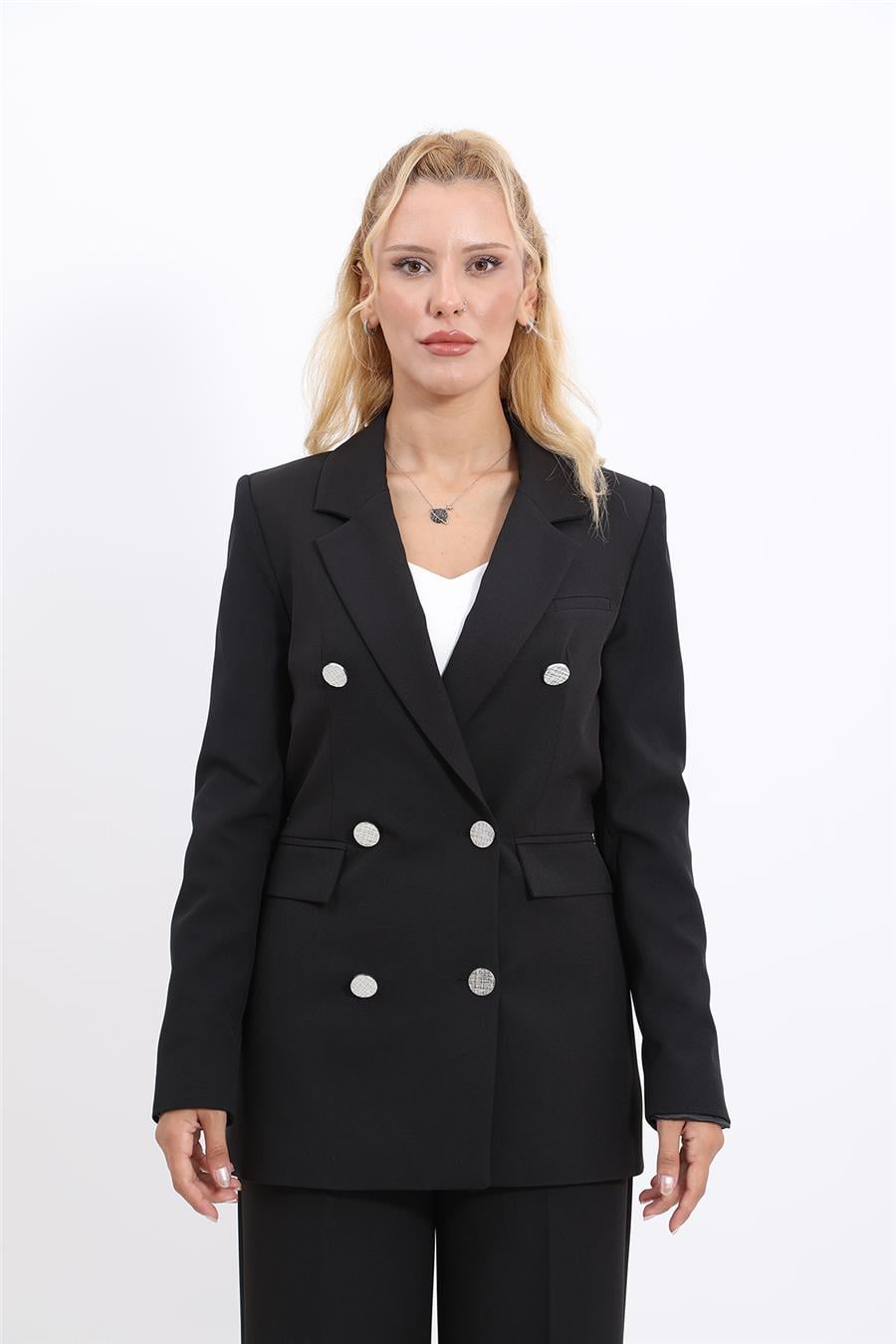 Erkek Yaka Kuruvaze Blazer Ceket-Siyah