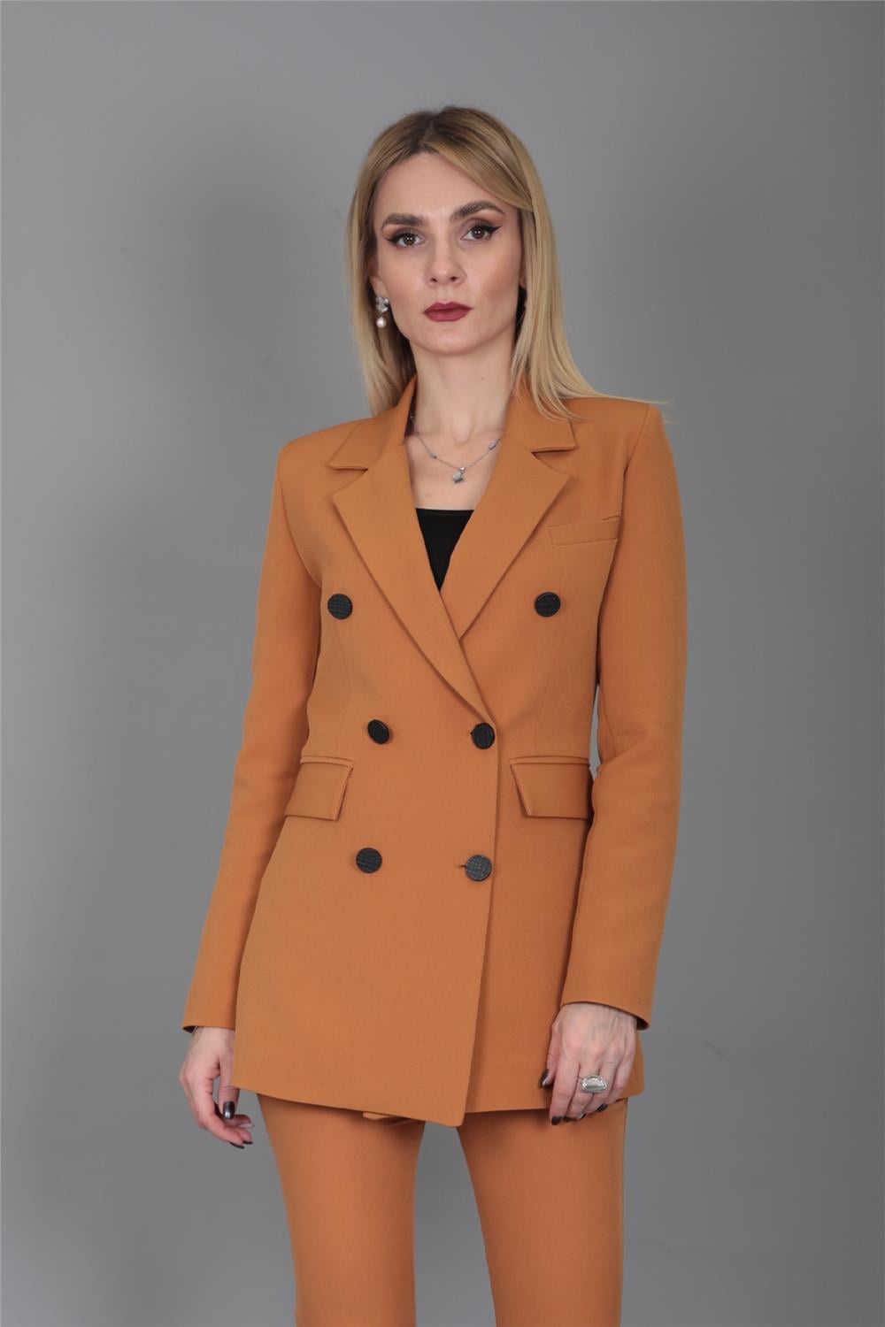 Erkek Yaka Kuruvaze Blazer Ceket-Taba