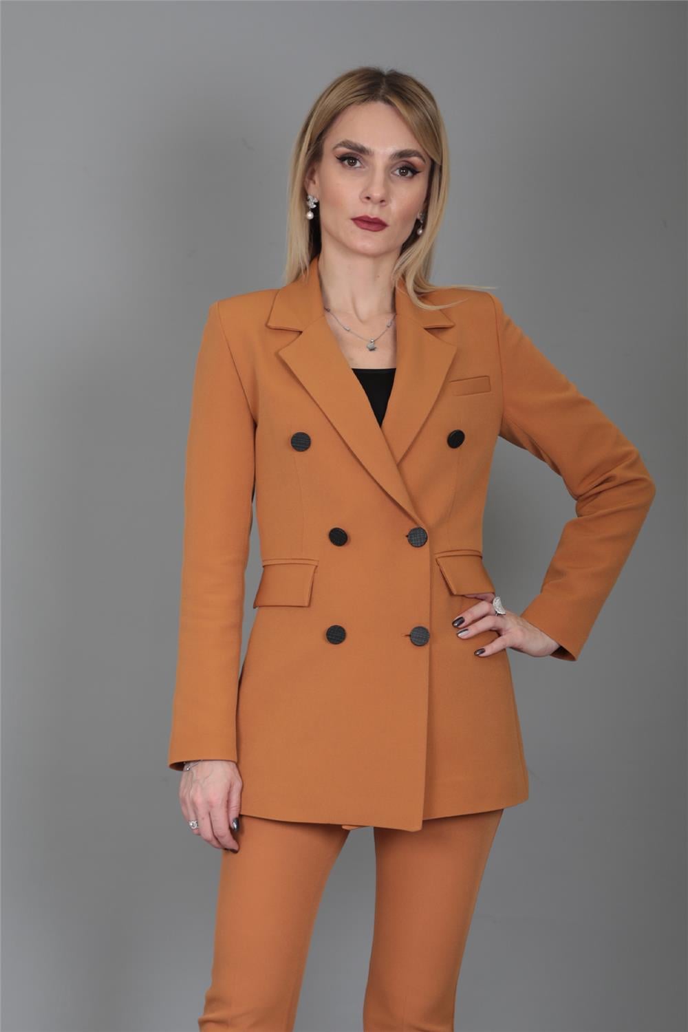 Erkek Yaka Kuruvaze Blazer Ceket-Taba